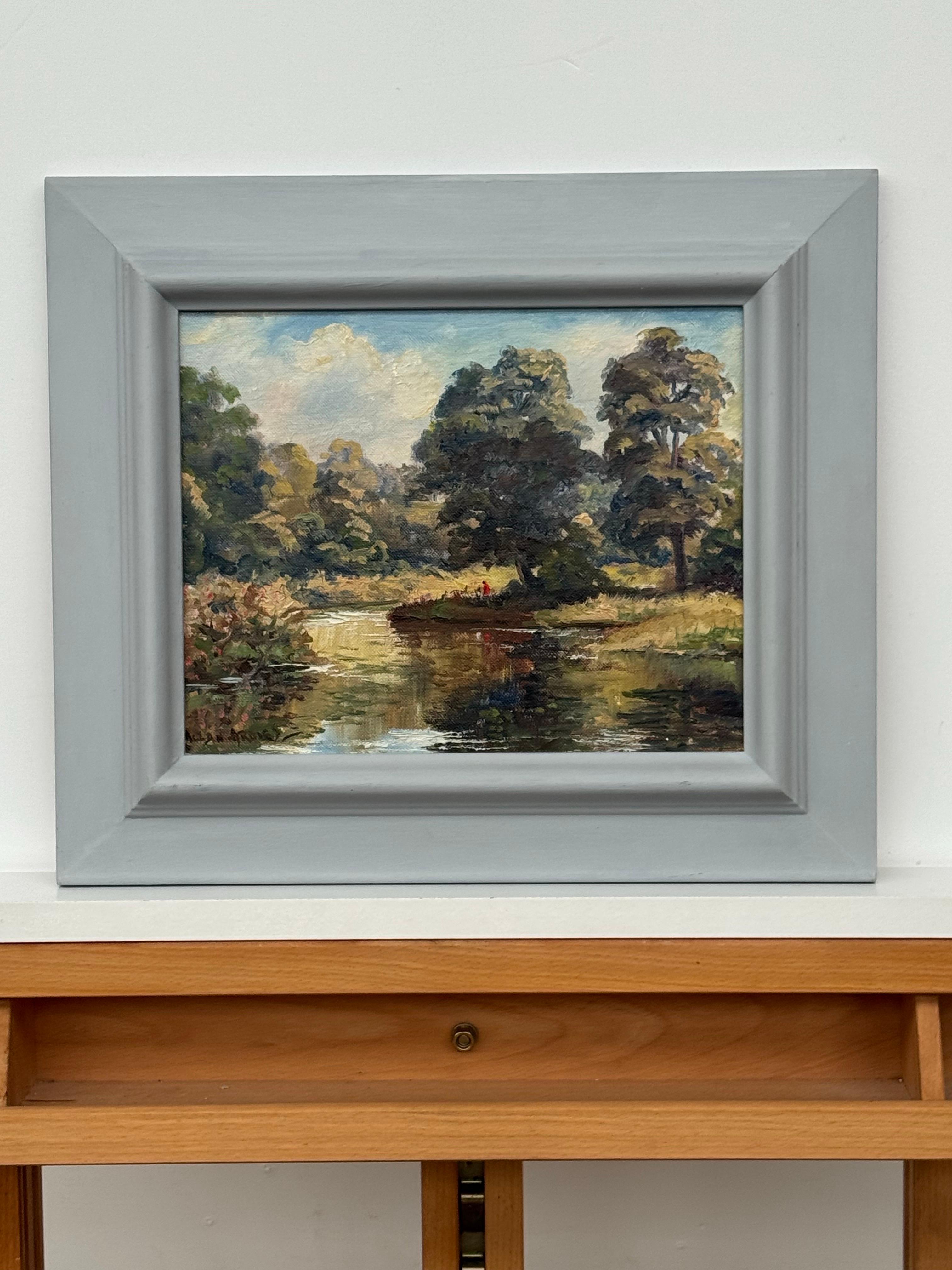 Figuras en un bosque junto a la orilla de un río en Irlanda del Norte por un artista del siglo XX - Painting Impresionista de Allan Ardies