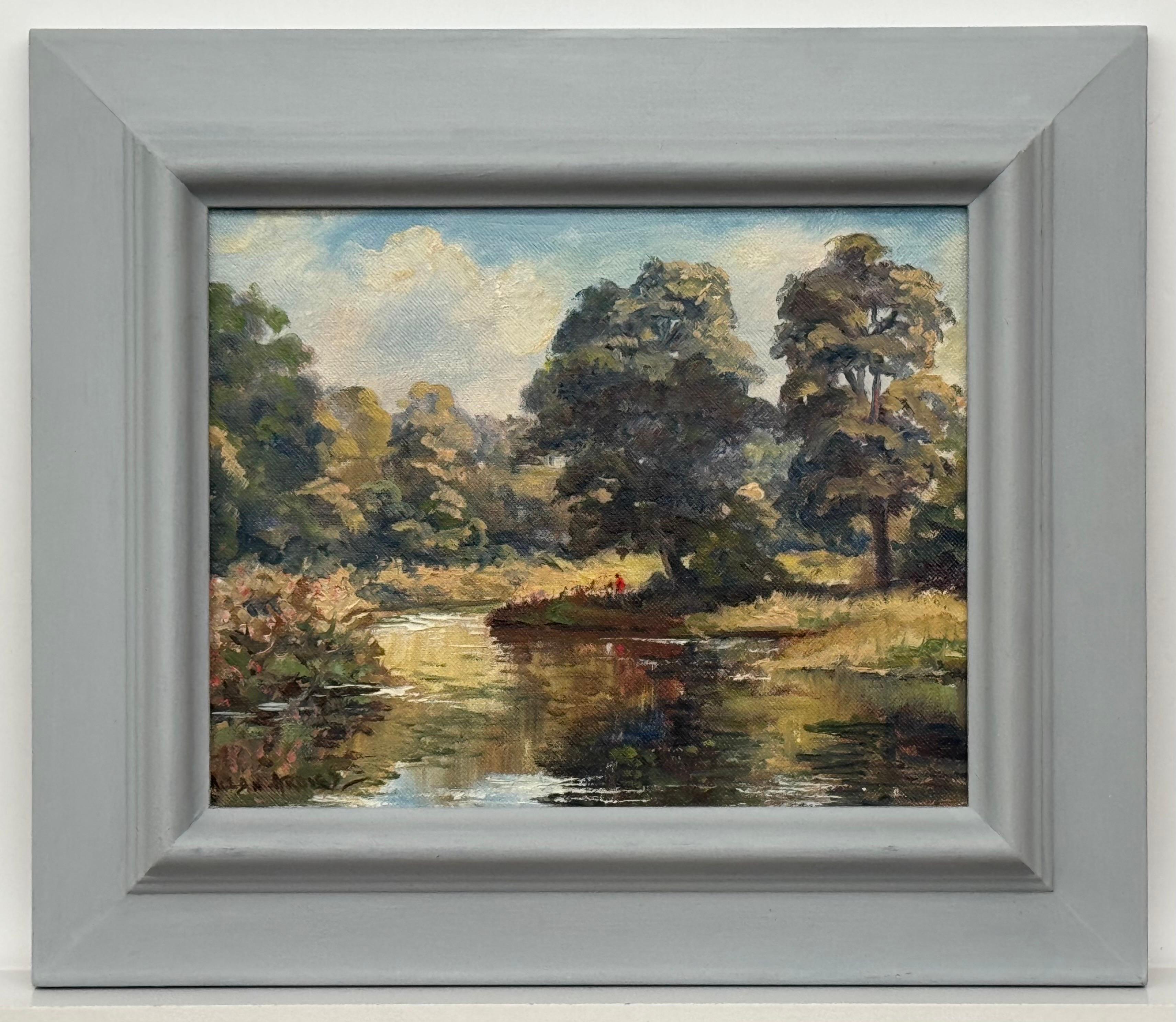 Figuras en un bosque junto a la orilla de un río en Irlanda del Norte, del artista del siglo XX Allan Ardies (1918 - 2014) 

El arte mide 10 x 8 pulgadas 
El marco mide 14 x 12 pulgadas 

Figuras en un bosque junto a la orilla de un río en Irlanda