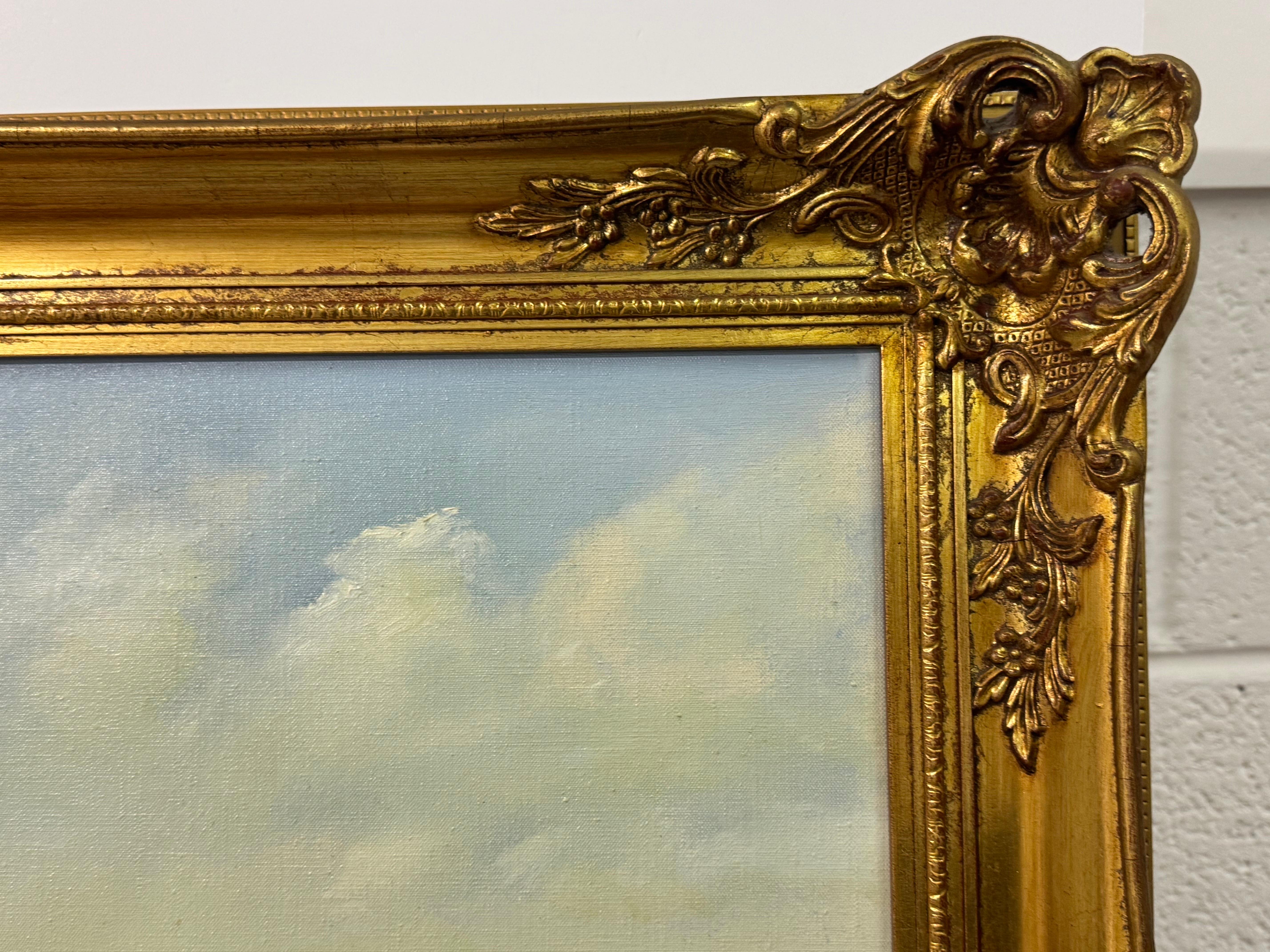 Pintura al óleo de un paisaje lacustre fluvial arbolado en la campiña irlandesa en venta 2
