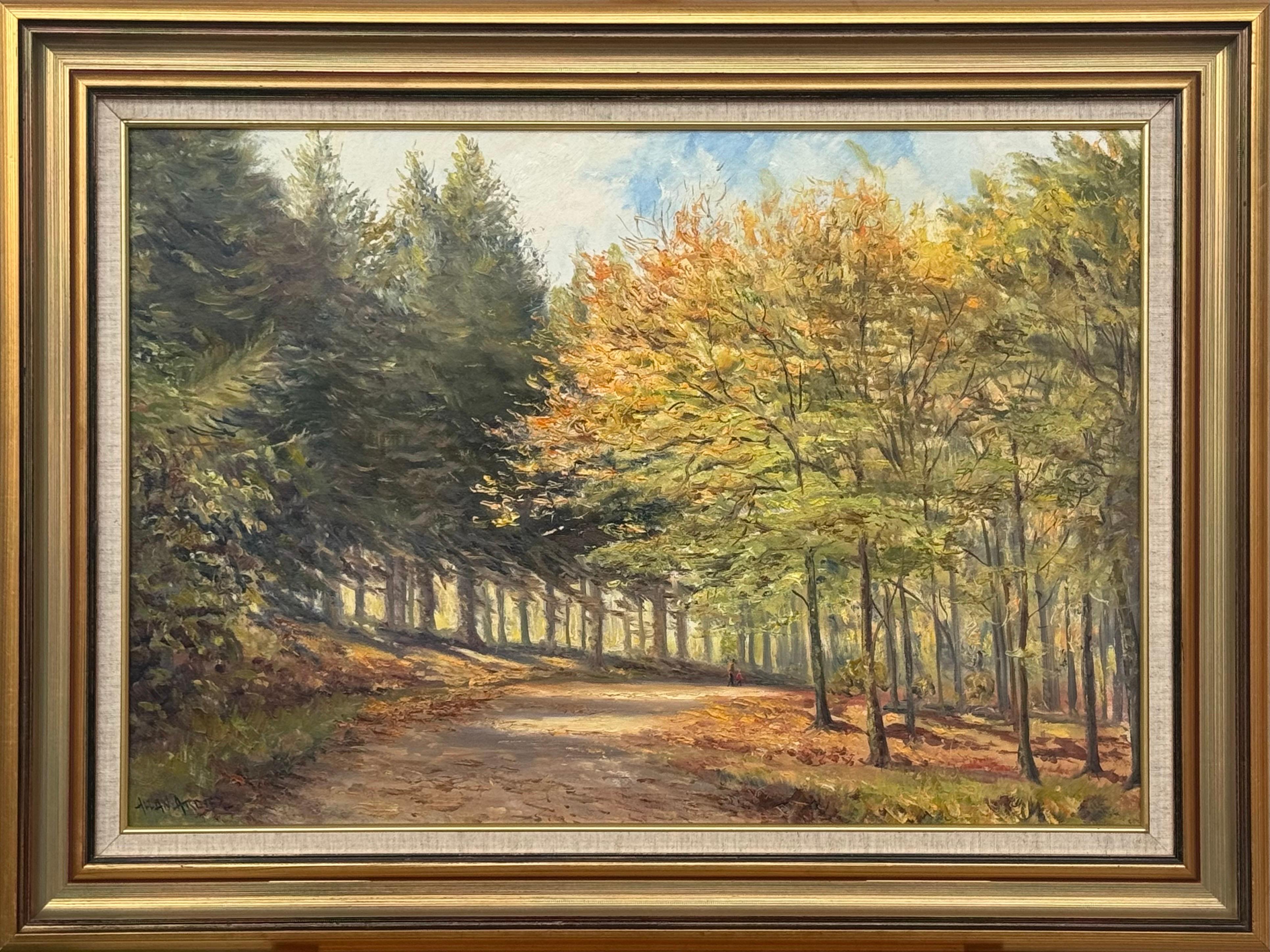 Path through Trees in Forest with Figures, Northern Ireland, Oil On Canvas, 1980