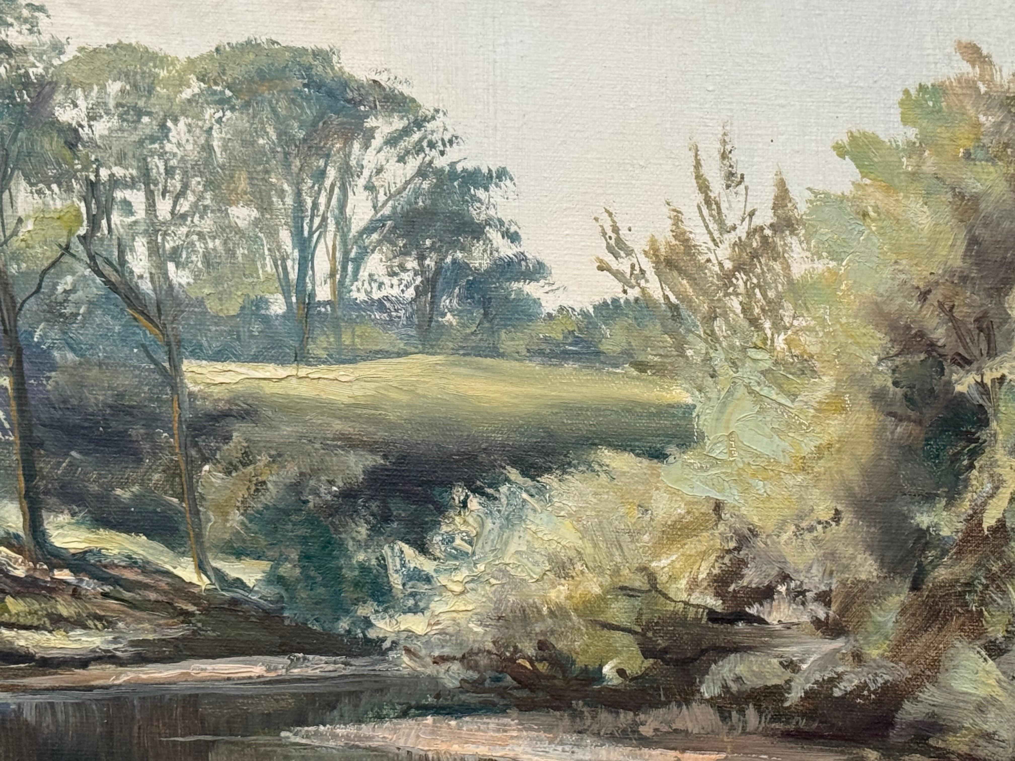 Vintage Ölgemälde einer von Bäumen gesäumten Flusslandschaft in der irischen Landschaft im Angebot 8