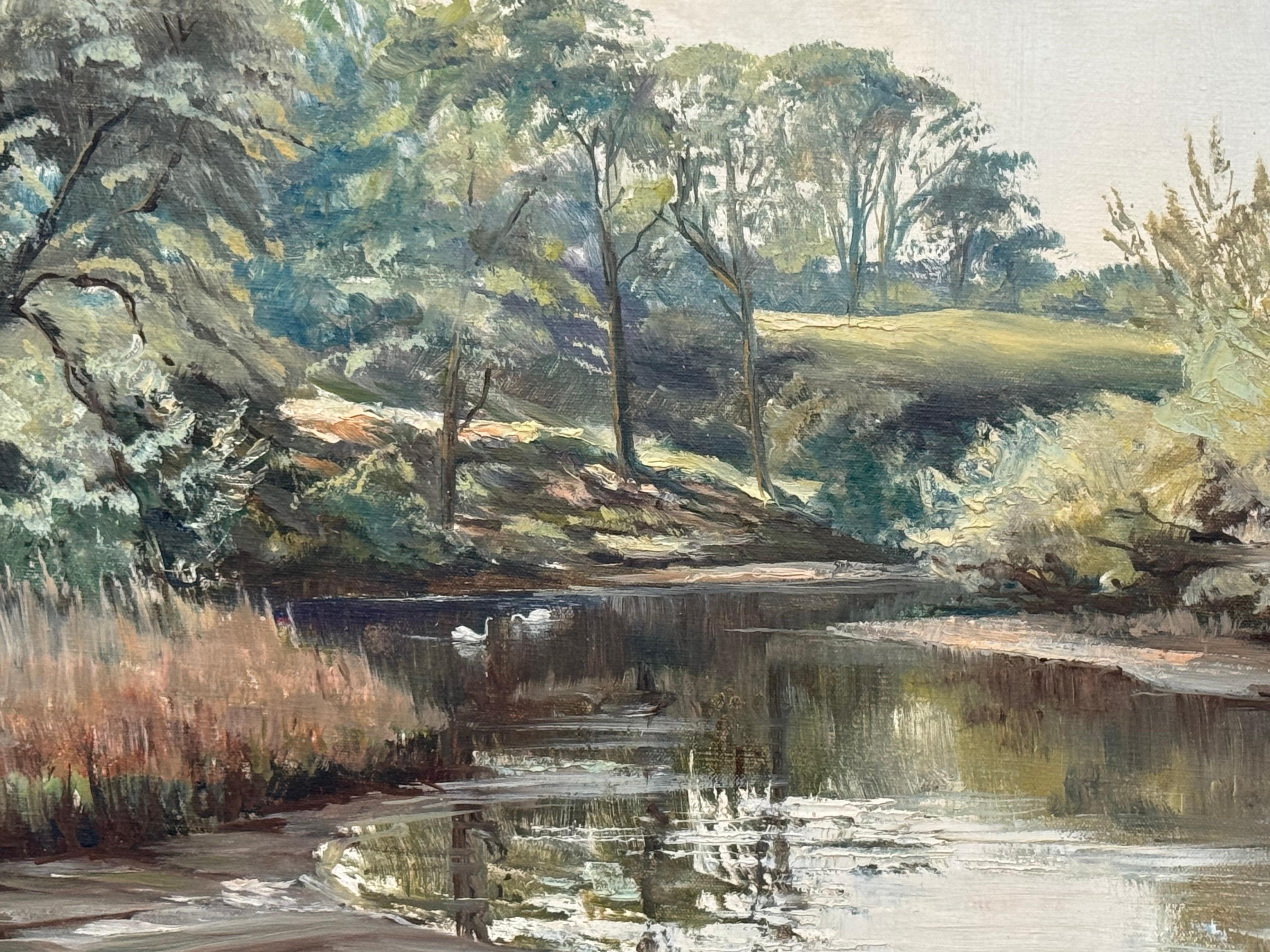 Vintage Ölgemälde einer von Bäumen gesäumten Flusslandschaft in der irischen Landschaft im Angebot 9