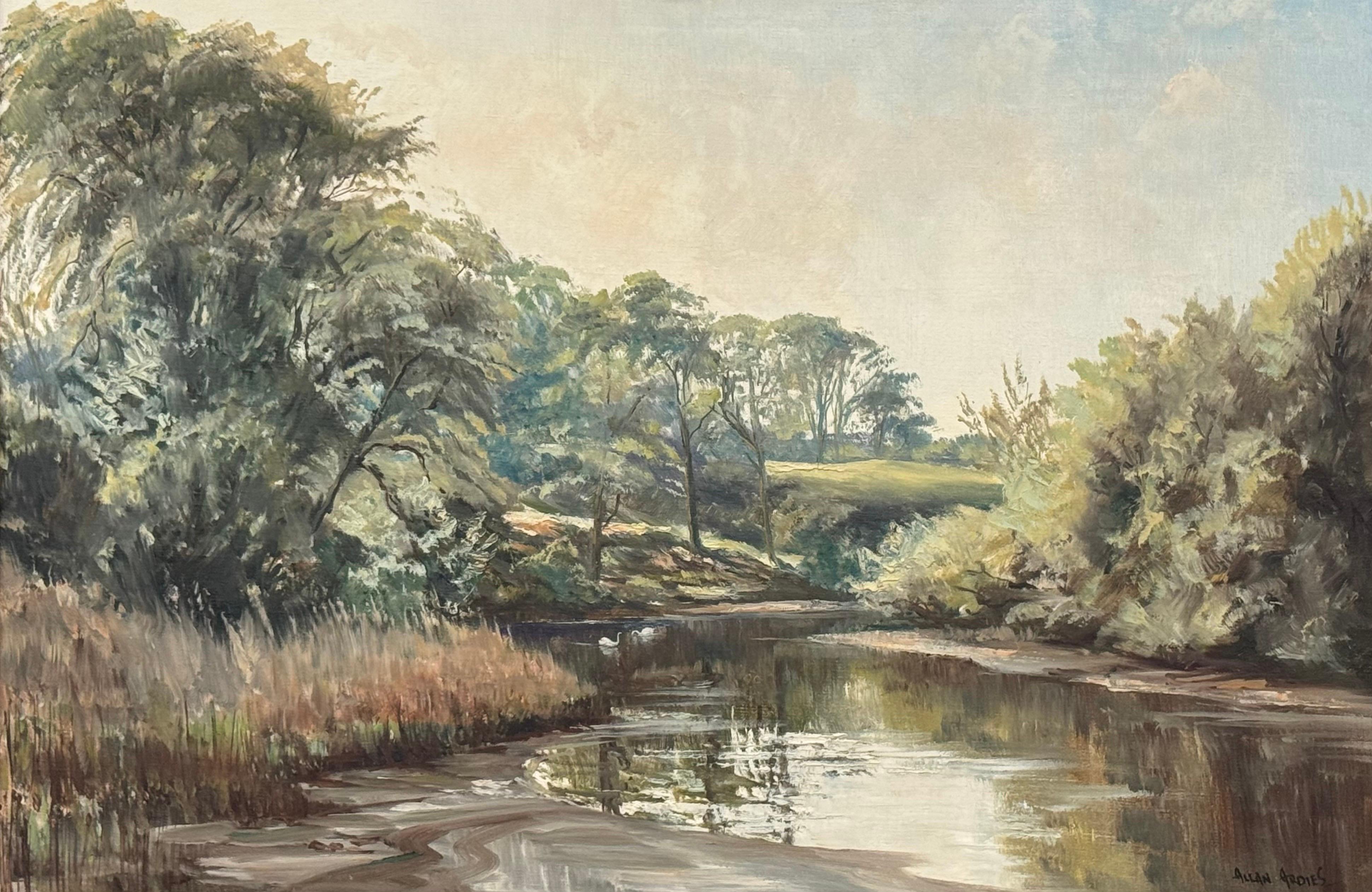 Vintage Ölgemälde einer von Bäumen gesäumten Flusslandschaft in der irischen Landschaft im Angebot 10