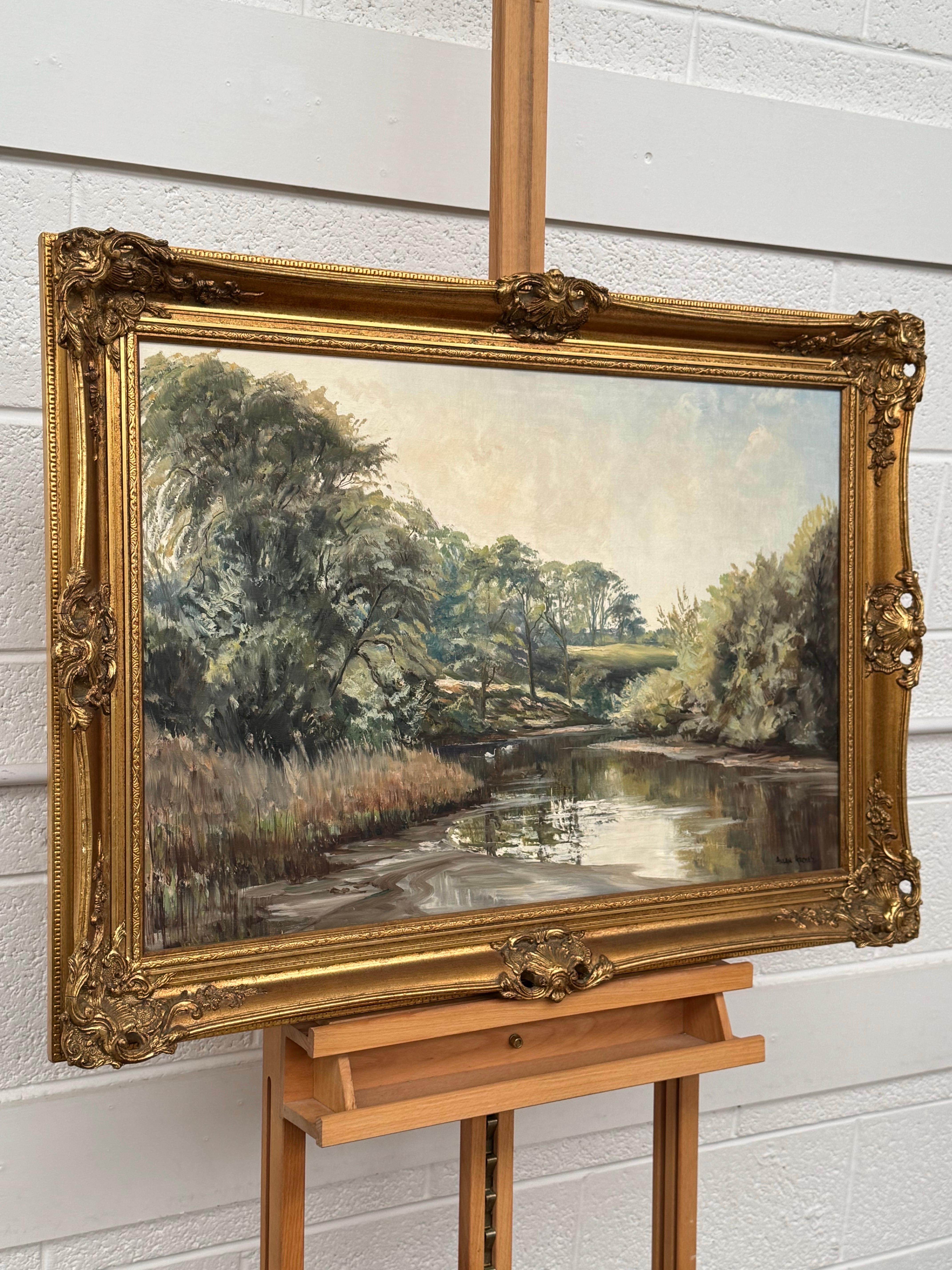 Vintage Ölgemälde einer von Bäumen gesäumten Flusslandschaft in der irischen Landschaft – Painting von Allan Ardies