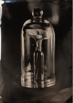 "Flowers of the Pandemic l", 2020 Tintype Photograph of Flowers in a Glass Case