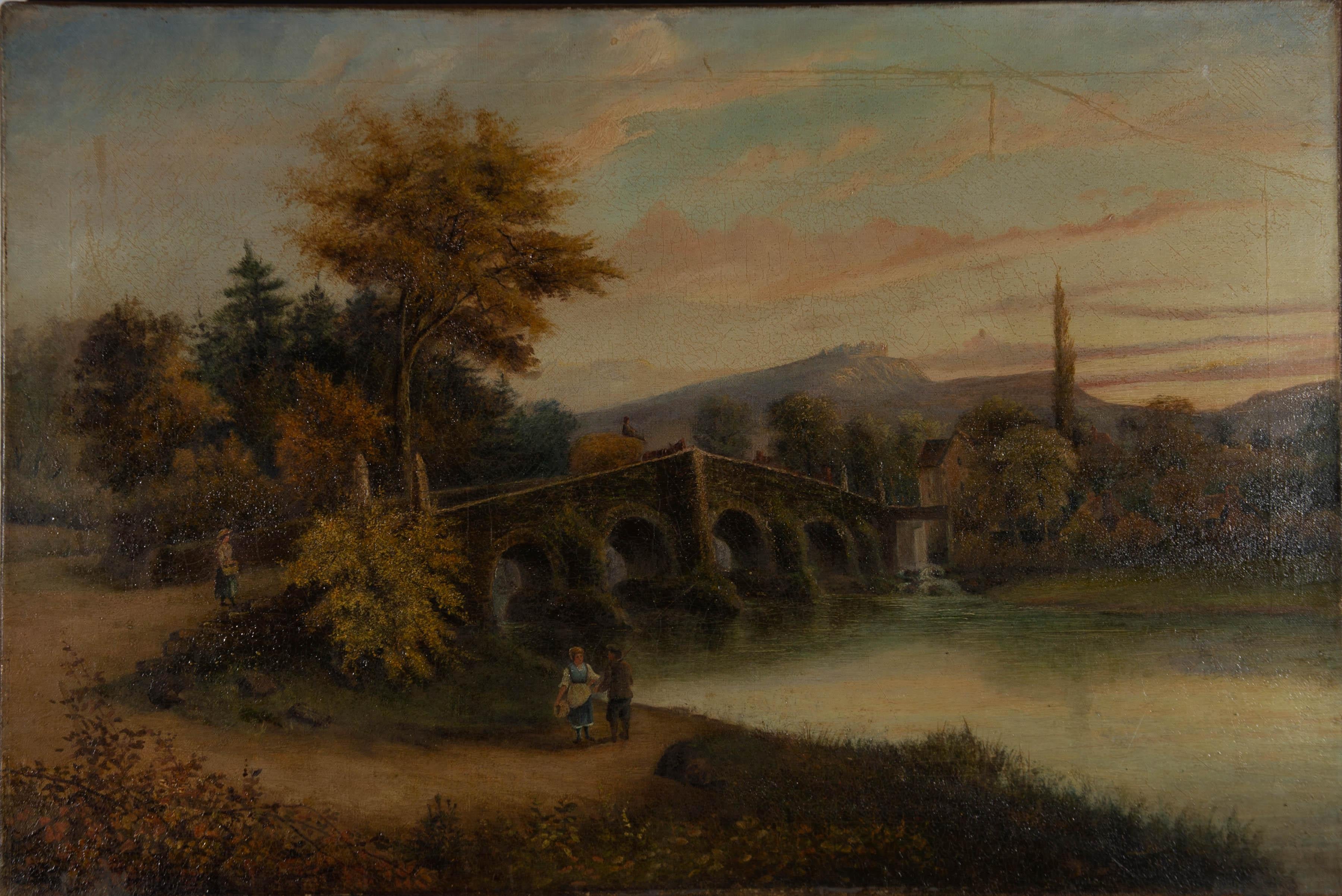 Allan Bell - 1903 Oil, Village Scene For Sale 1