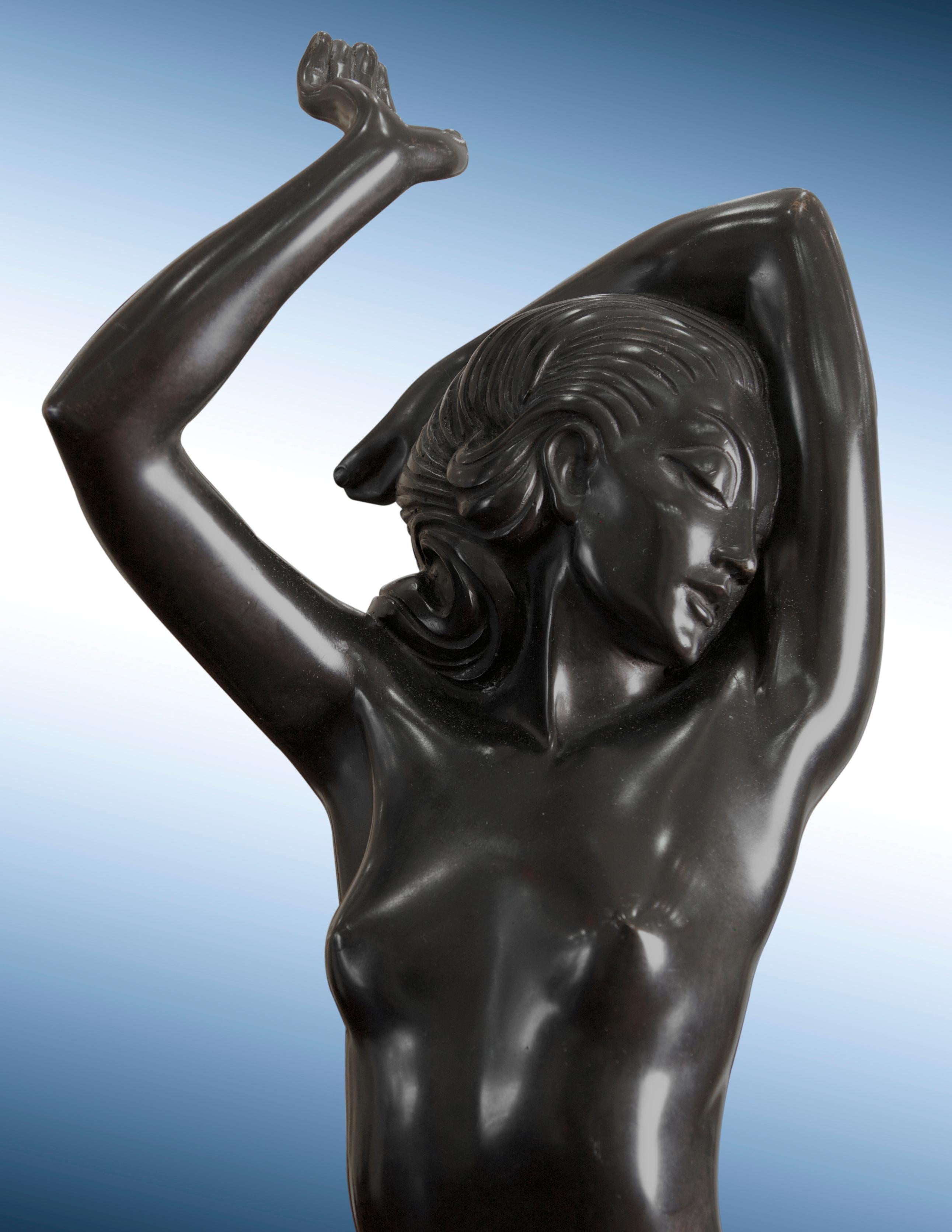 Art Deco Female Nude Bronze Sculpture, 