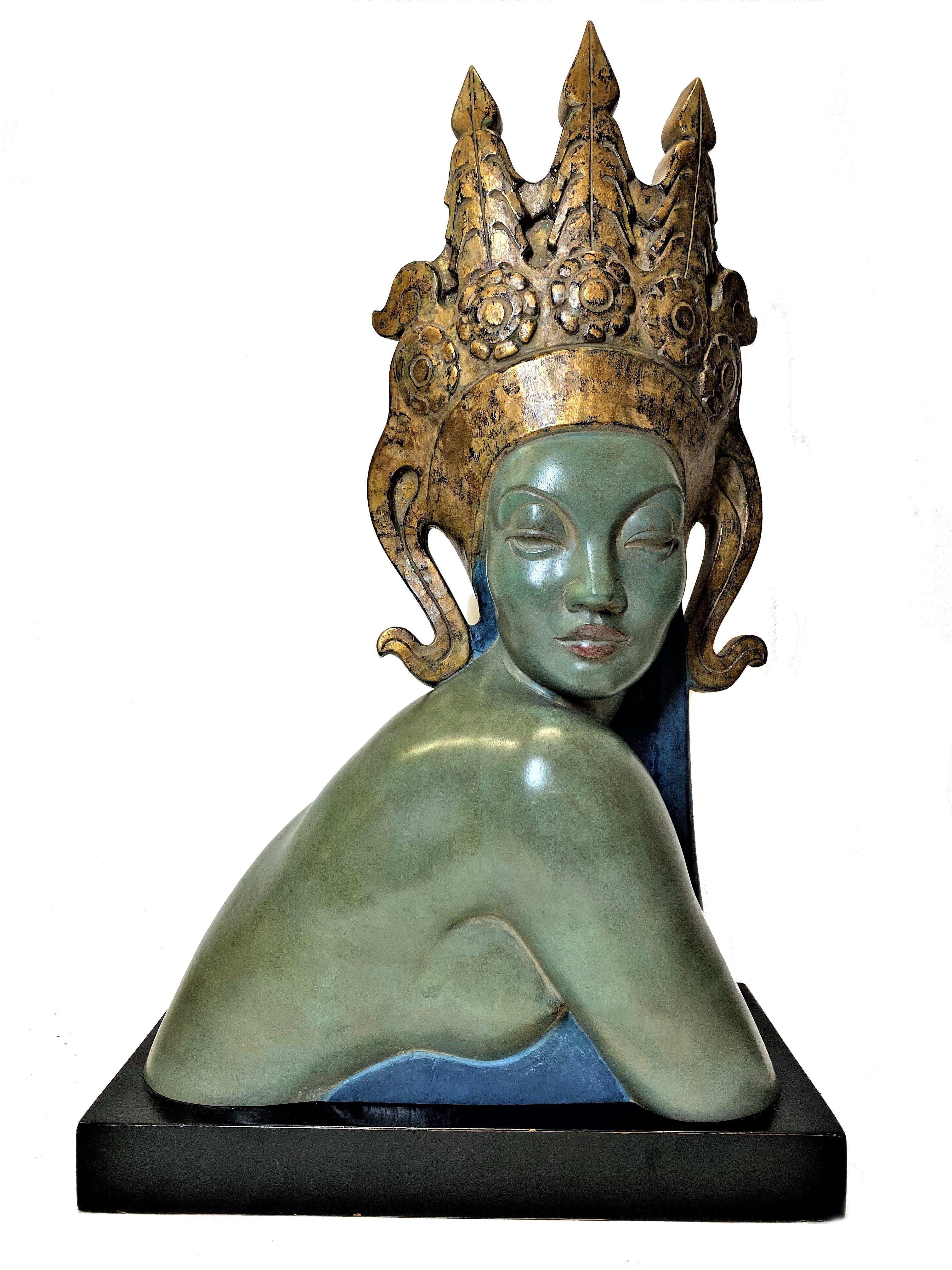 Allan Clark, the King's Temptress, Carved and Polychromed Mahogany, ca. 1926/27 In Good Condition For Sale In New York, NY