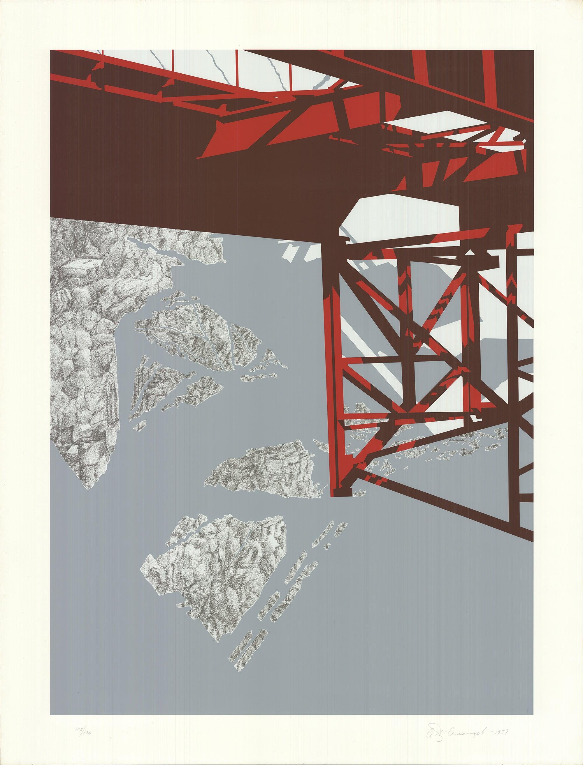 'Red Bridge' 1979- Serigraph- Signed - Print by Allan D'Arcangelo