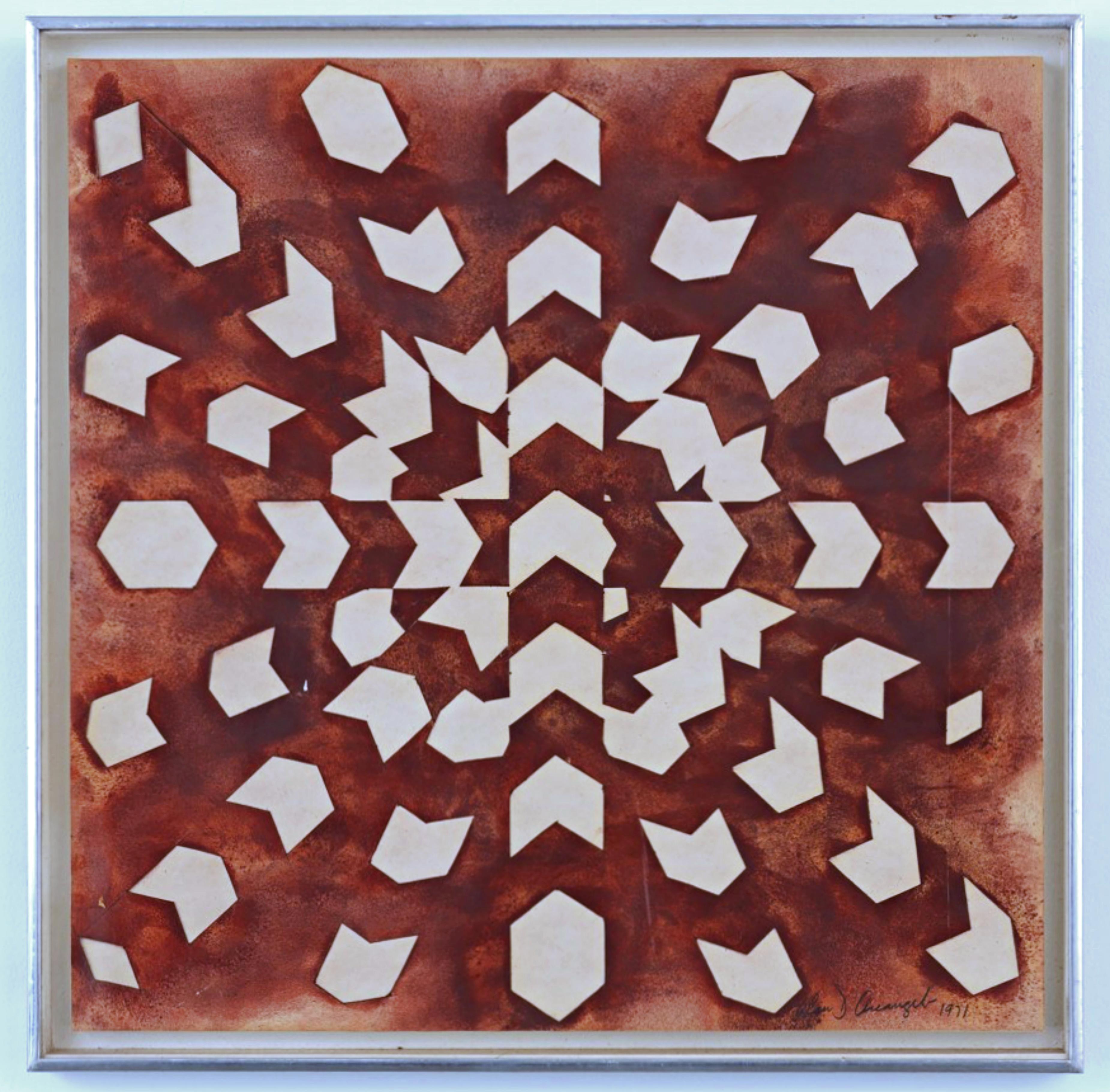 Constellation, éblouissante peinture d'abstraction géométrique unique signée, art des années 1970