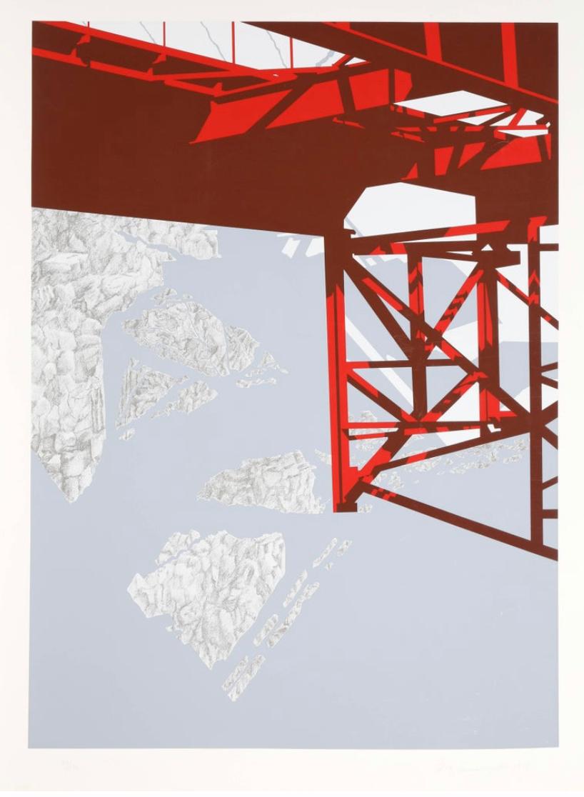 Allan D'Arcangelo Abstract Print - Red Bridge