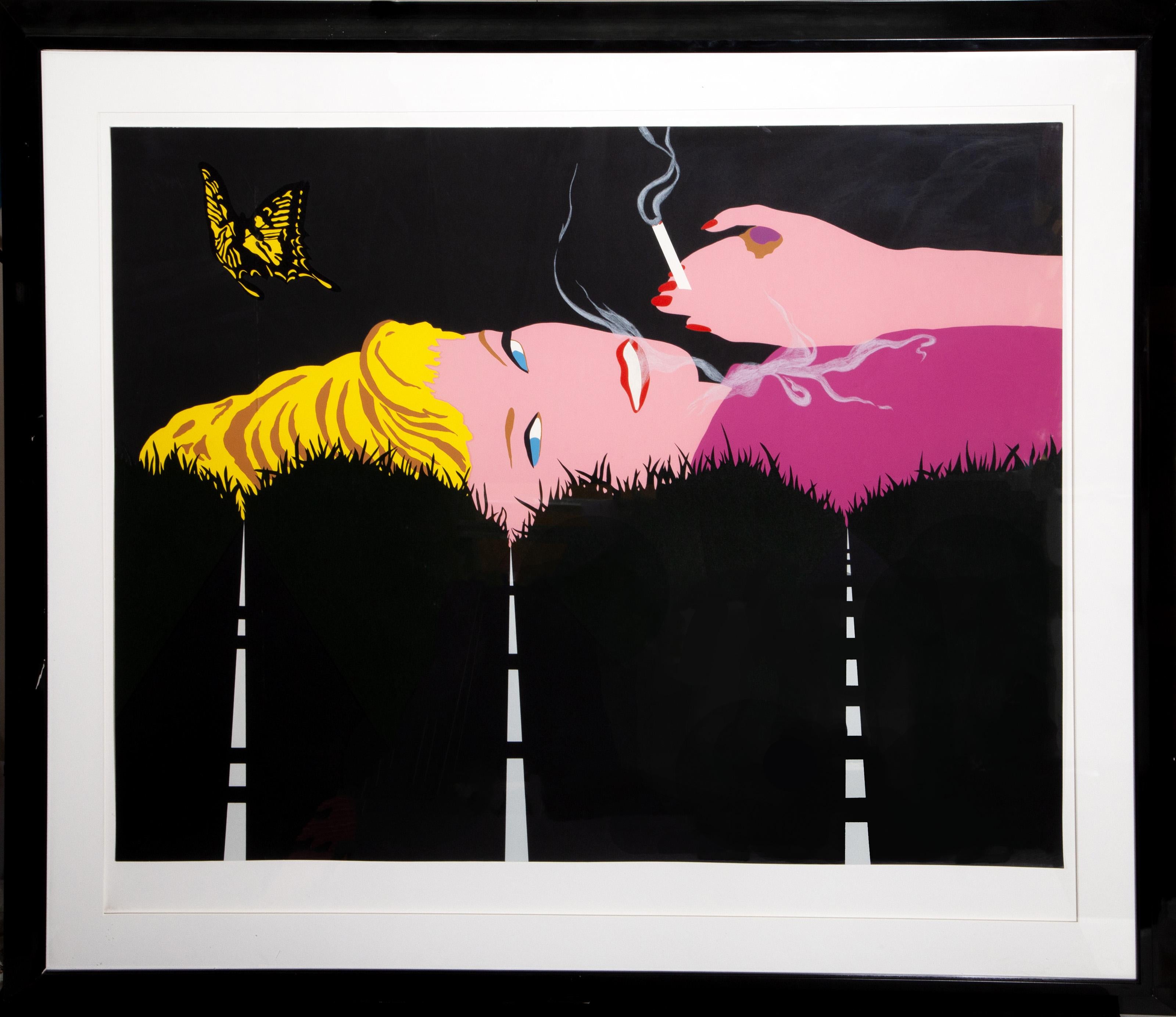 Blonde fumeuse
Allan D'Arcangelo, Américain (1930-1998)
Date : 1990
Sérigraphie, signée, numérotée et datée au crayon
Édition de 57/65
Taille : 37 x 46.5 in. (93.98 x 118.11 cm)
Taille du cadre : 51 x 58 pouces