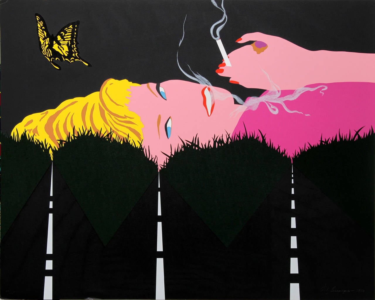 Artist: Allan D'Arcangelo, American (1930 - 1998)
Title: Smoking Blonde
Year: 1990
Medium: Serigraph, signed and numbered in pencil
Edition: 65
Size: 37.5 x 47 in. (95.25 x 119.38 cm)