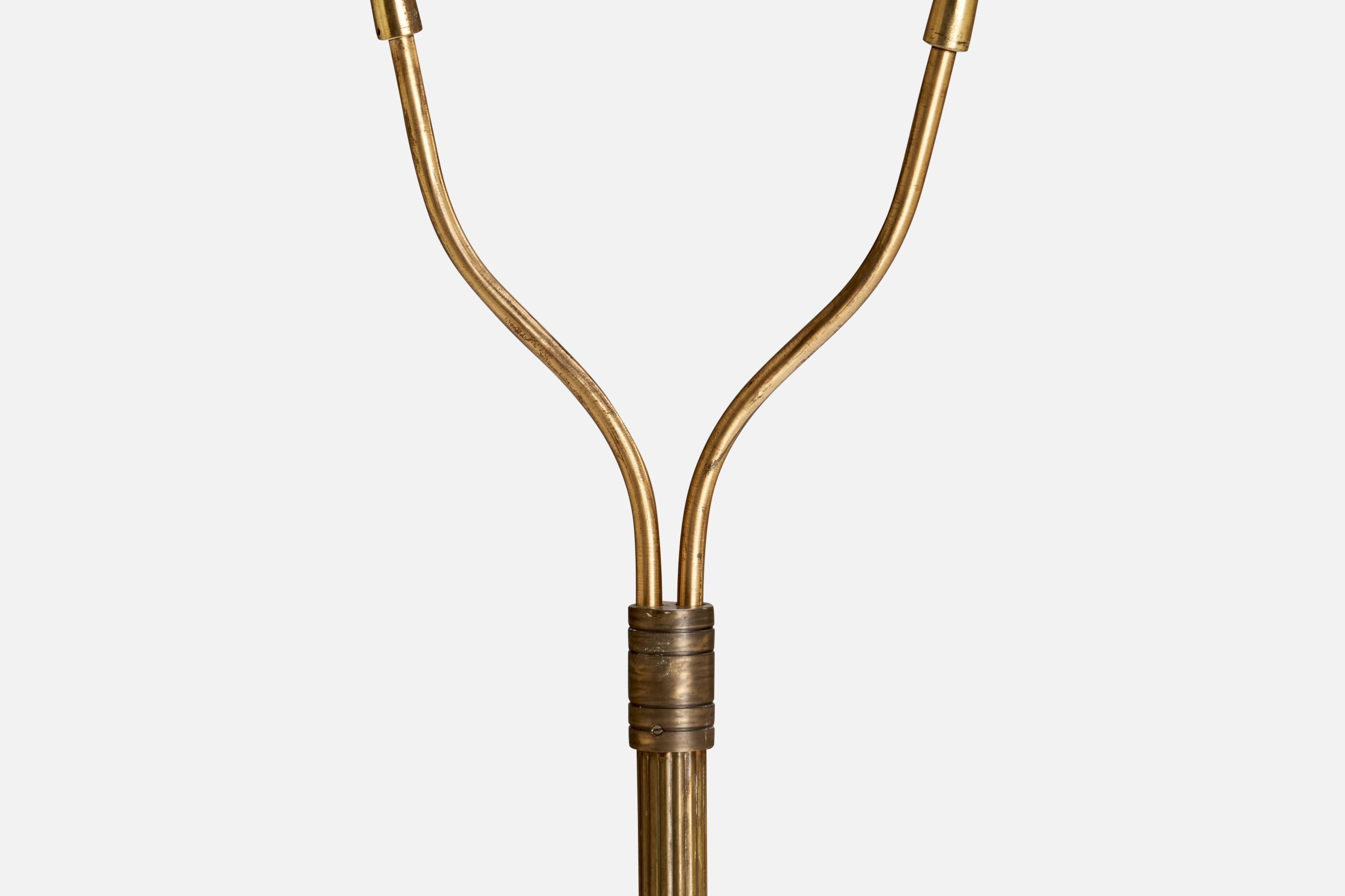 Lampadaire Allan Dolge, laiton, orme, tissu, Suède, années 1940 Bon état - En vente à High Point, NC