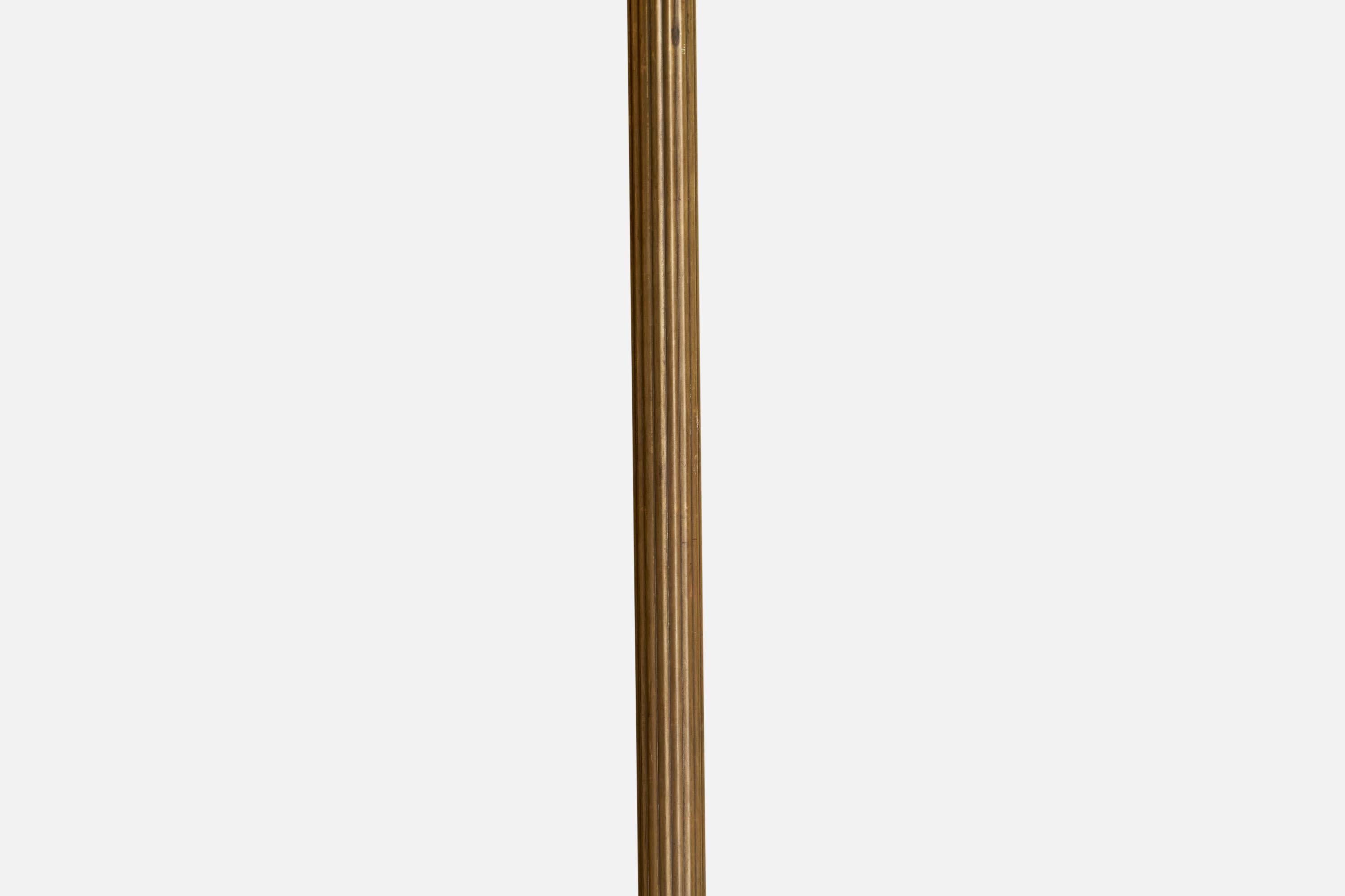 Milieu du XXe siècle Lampadaire Allan Dolge, laiton, orme, tissu, Suède, années 1940 en vente