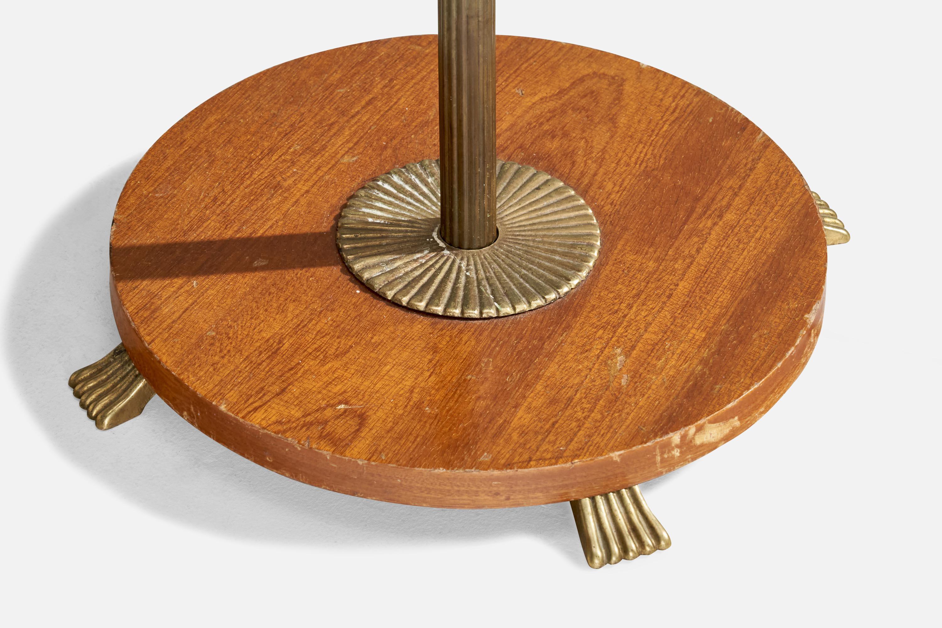 Laiton Lampadaire Allan Dolge, laiton, orme, tissu, Suède, années 1940 en vente