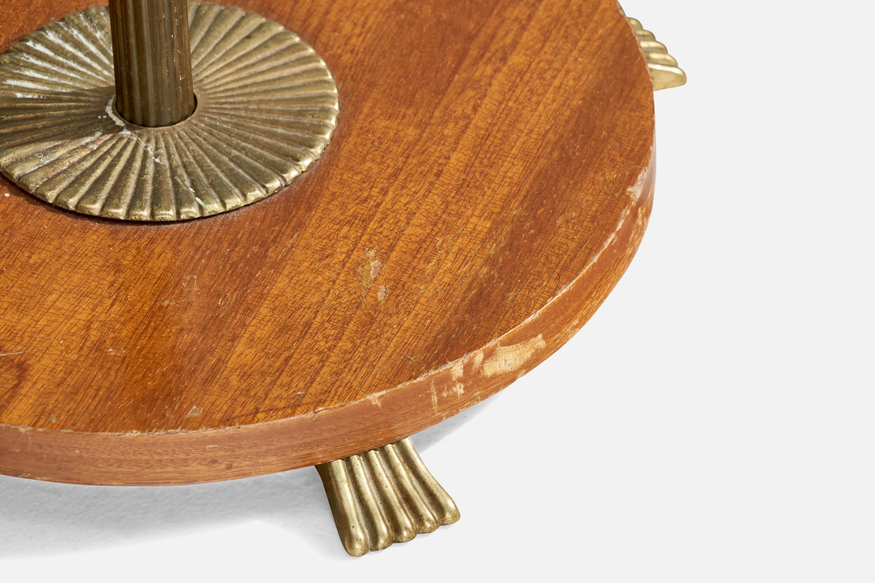 Lampadaire Allan Dolge, laiton, orme, tissu, Suède, années 1940 en vente 1