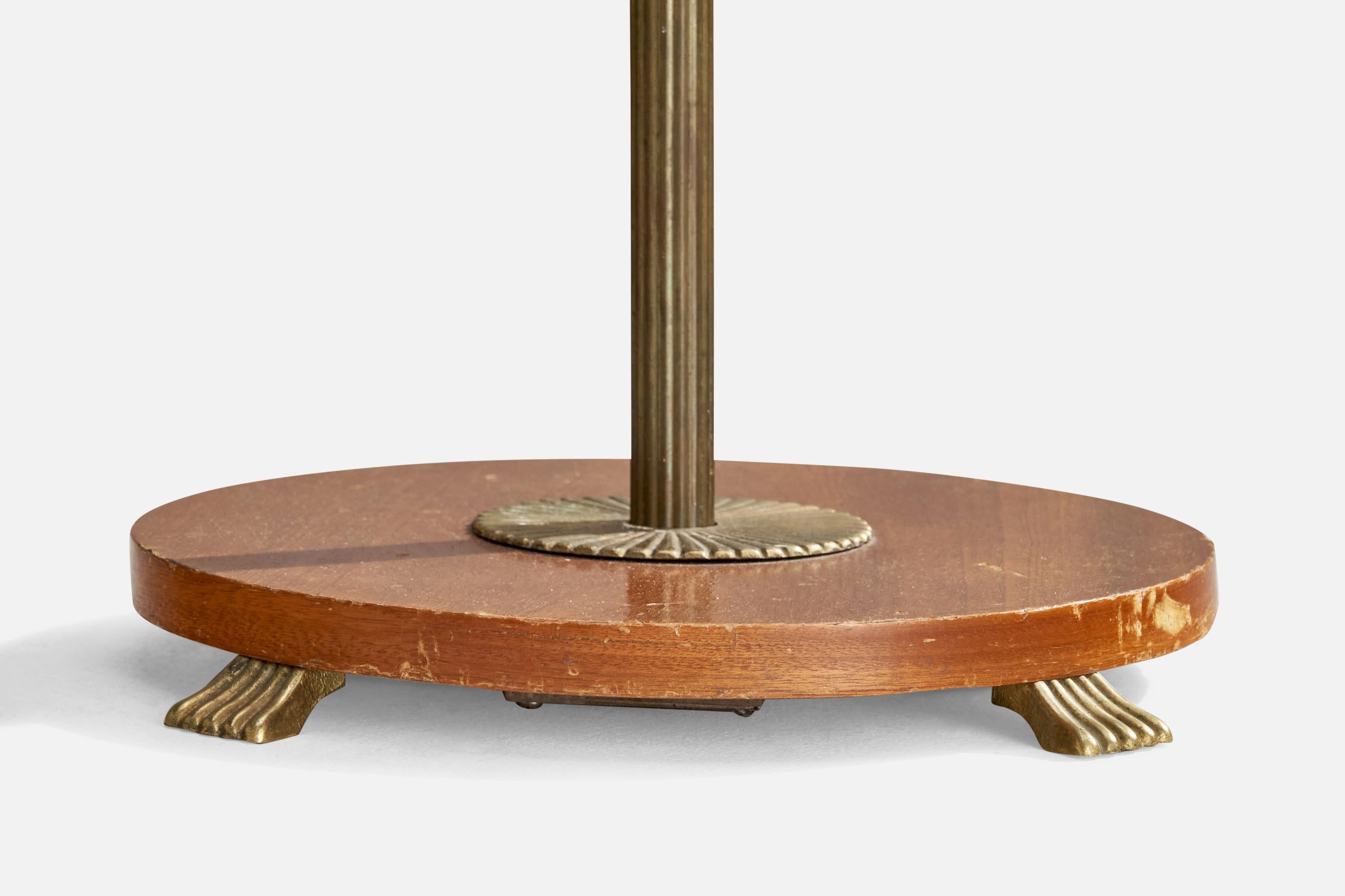 Lampadaire Allan Dolge, laiton, orme, tissu, Suède, années 1940 en vente 2