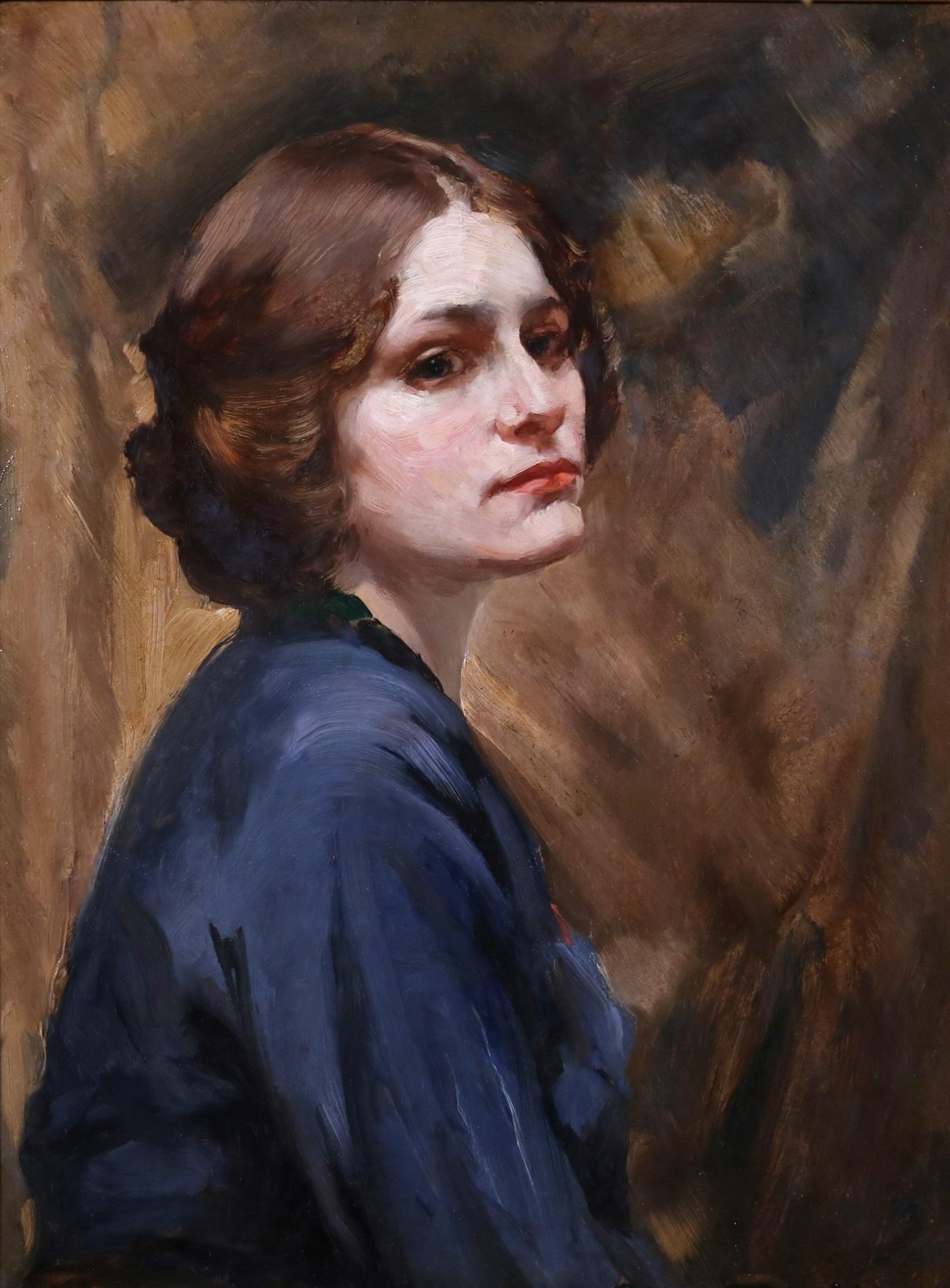 Una belleza eduardiana - Pintura al óleo con retrato de chica inglesa de principios del siglo XX - Painting Escuela inglesa de Allan Douglas Davidson