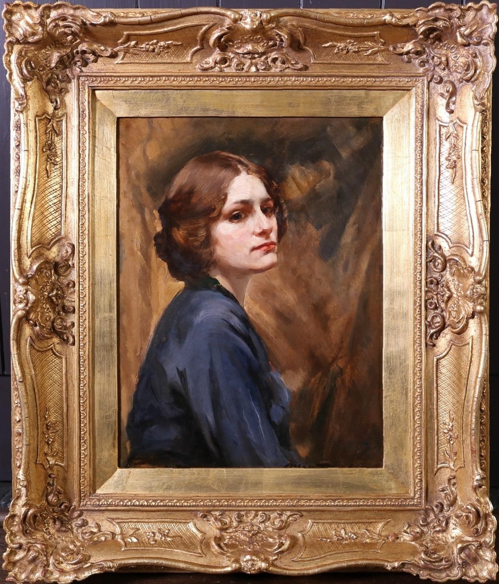 Allan Douglas Davidson Figurative Painting - An Edwardian Beauty - Fine Early 20th Century English Girl Portrait Oil Painting