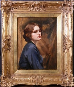 Antique An Edwardian Beauty - Fine Early 20th Century English Girl Portrait Oil Painting