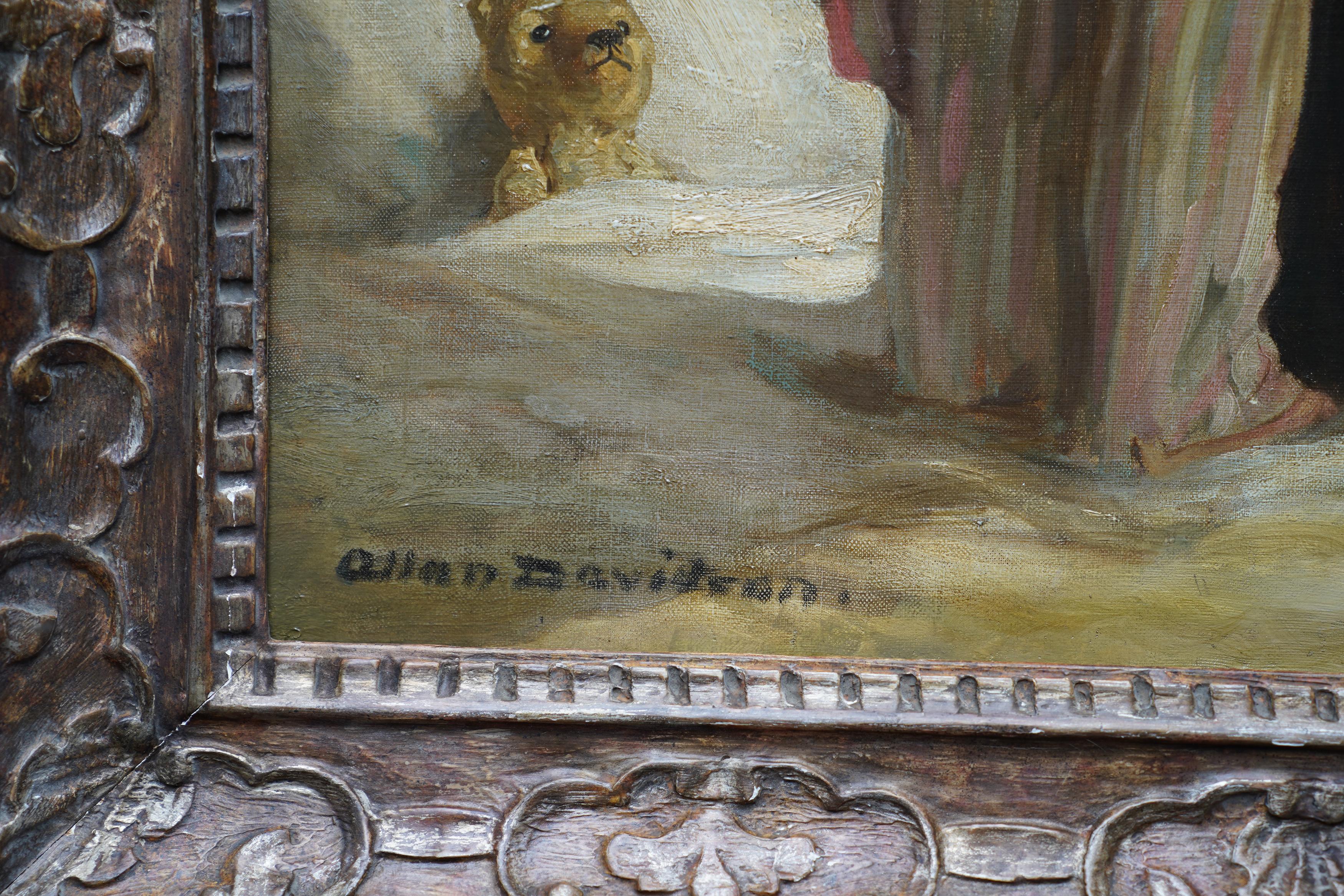 L'amour de la mère - Bedtime - Peinture à l'huile d'un portrait de mère enfant, art britannique des années 20 en vente 3