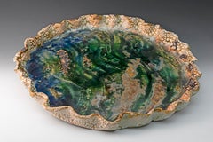 "Great Lake", textured ceramic in bright blues, greens and cream