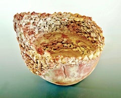 "Southwest Canyon", textured ceramic in pinks and tans, embodies essential clay