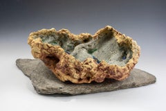 "Washed Ashore", celadon green glazed and textured ceramic