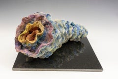 Allan Drossman - "Water Spiral", blue, pink and yellow glazed and textured ceramic "Water Spiral", blue, pink and yellow glazed and textured ceramic