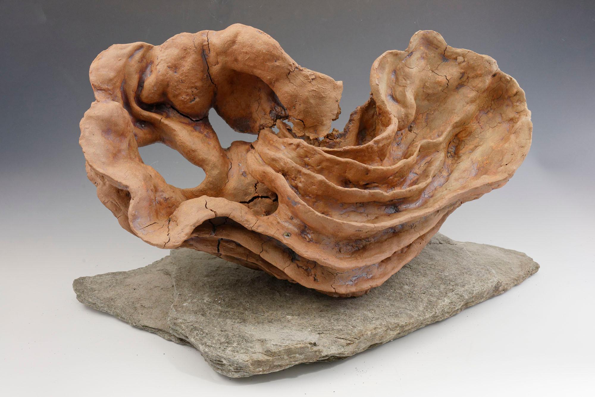 Allan Drossman Abstract Sculpture - "Wave Form 2", glazed and textured ceramic, embodies the essence of clay 