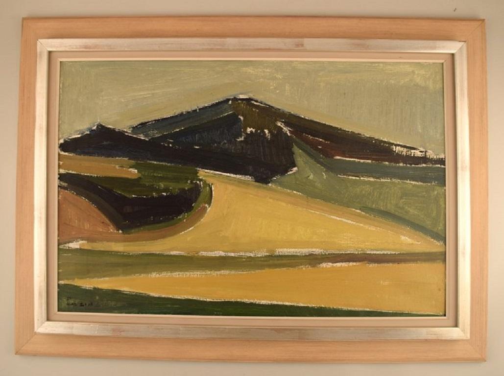 Allan Erwö (1921-2007), Sweden. Oil on canvas. 
Modernist landscape. Dated 1954.
The canvas measures: 75 x 49 cm.
The frame measures: 10 cm.
In excellent condition.
Signed.