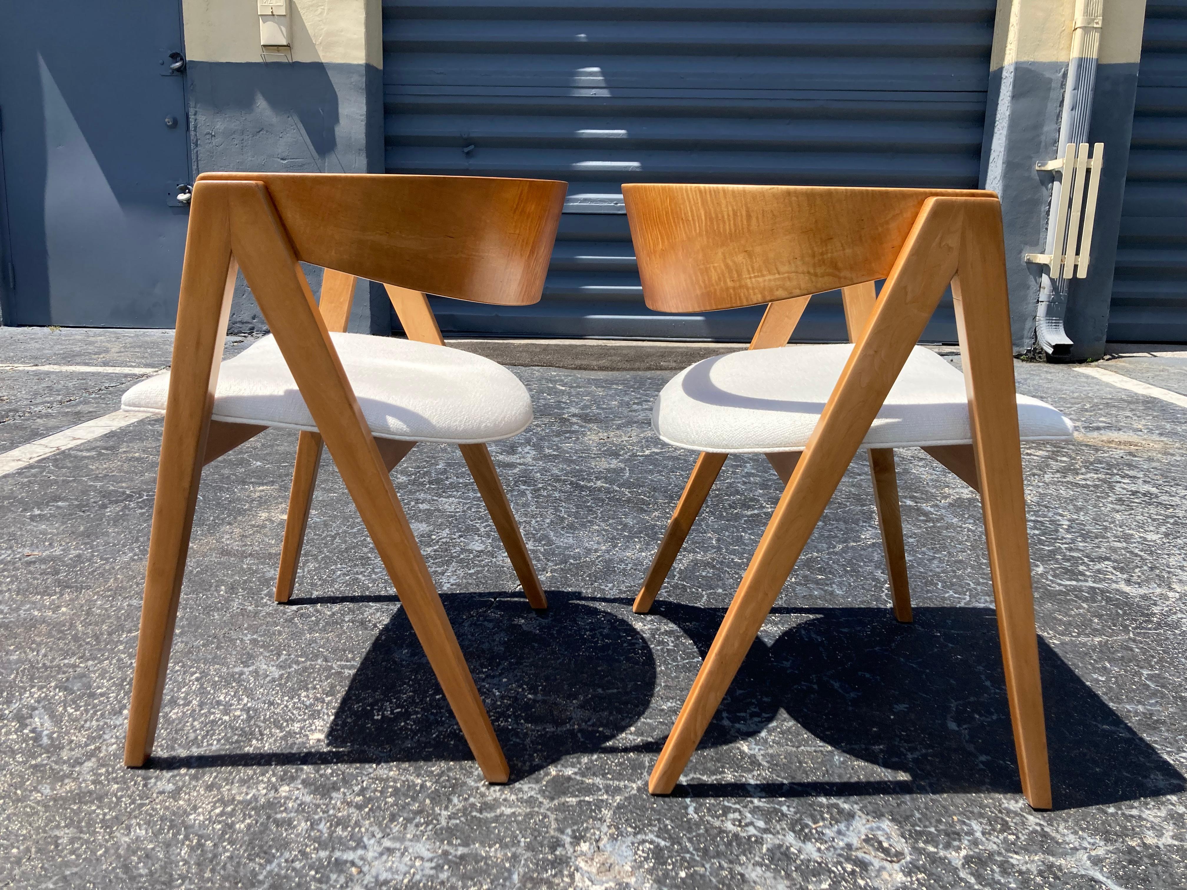 Beautiful Allan Gould Chair, Bentwood, Birch and Fabric covered seat. Price is per chair. Two chairs in total available.