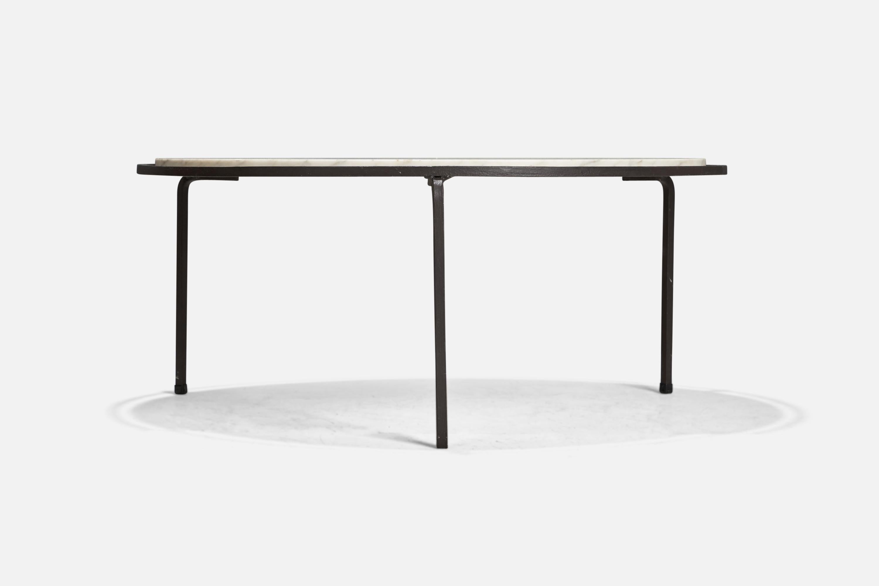 American Allan Gould, Coffee Table, Iron, Carrara Marble, USA, 1950s For Sale