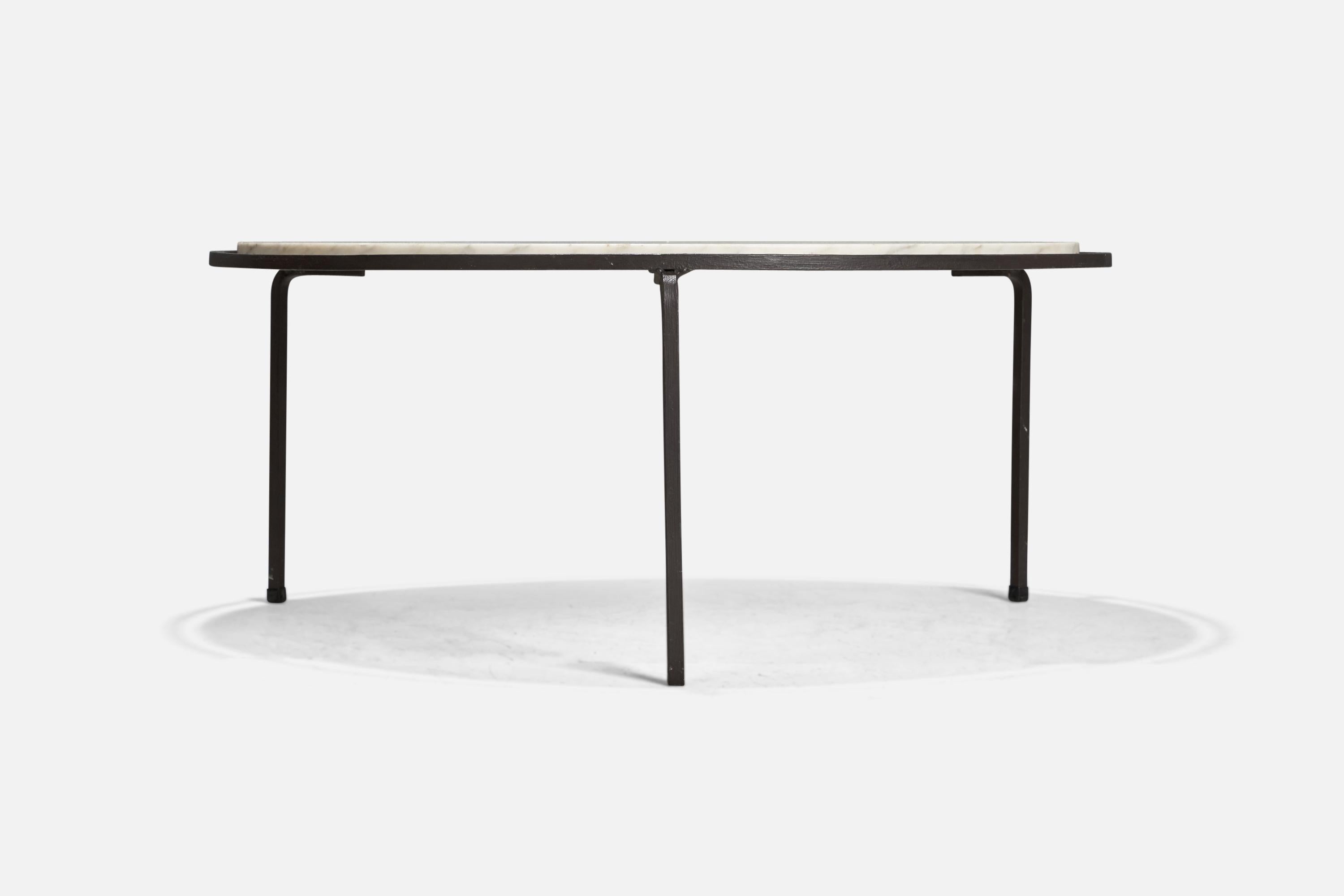 Américain Table basse Allan Gould, fer, marbre de Carrare, États-Unis, années 1950 en vente