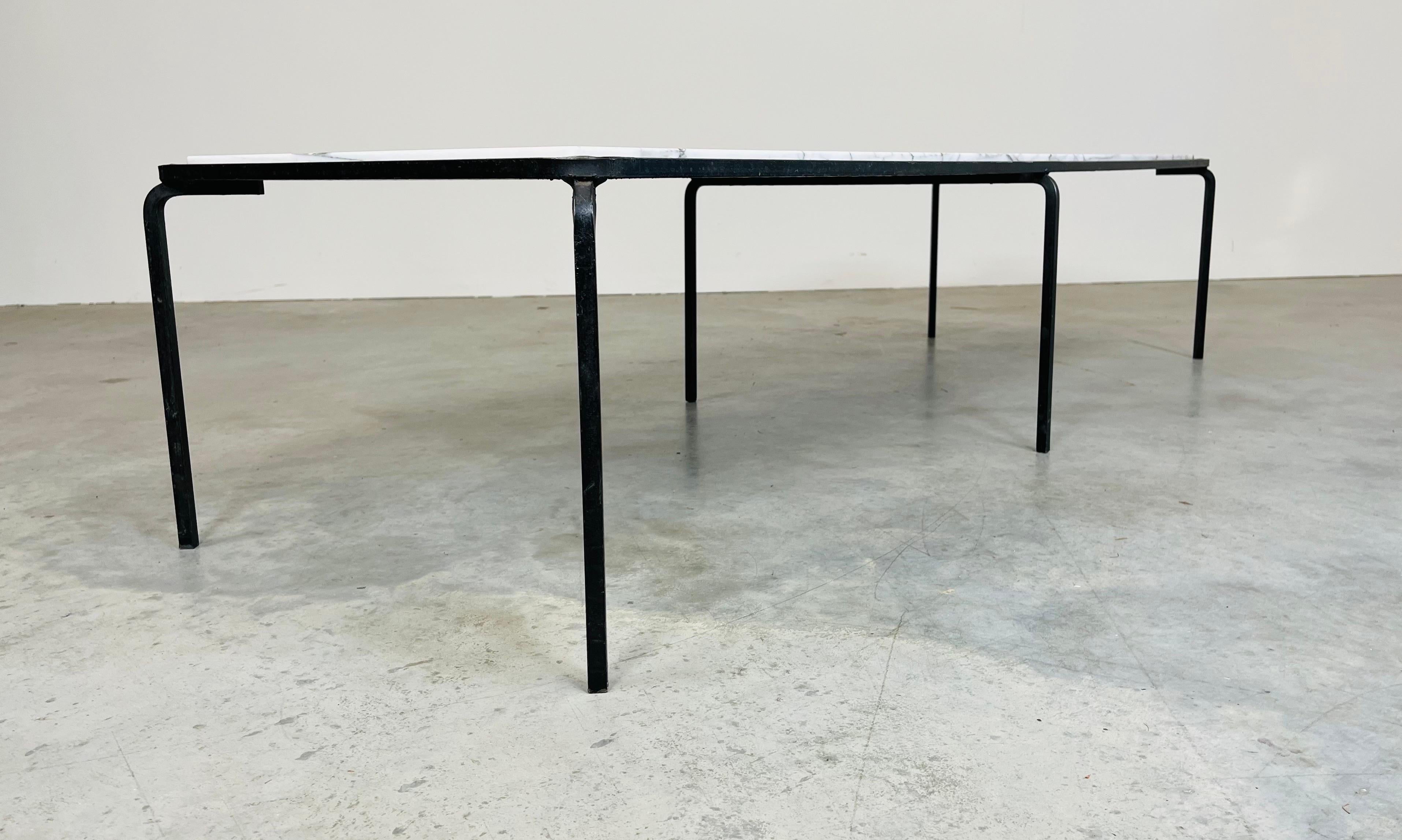 20th Century Allan Gould Long Iron & Carrara Marble Coffee Table, USA 1950s