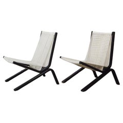 Vintage Allan Gould Rare Pair Wood and String Lounge Chairs Circa 1952