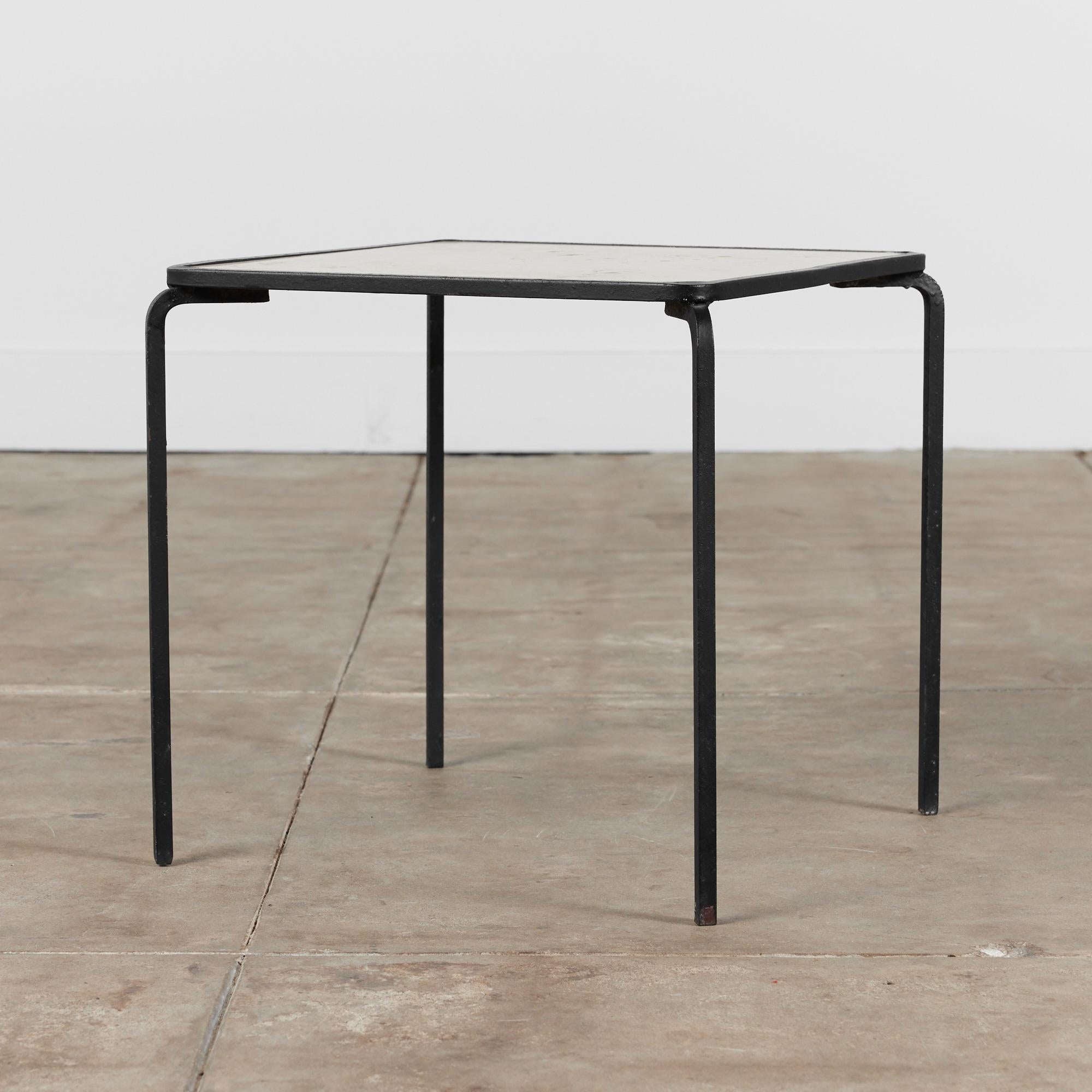 Ebonized Allan Gould Square Travertine Side Table for Reilly-Wolff