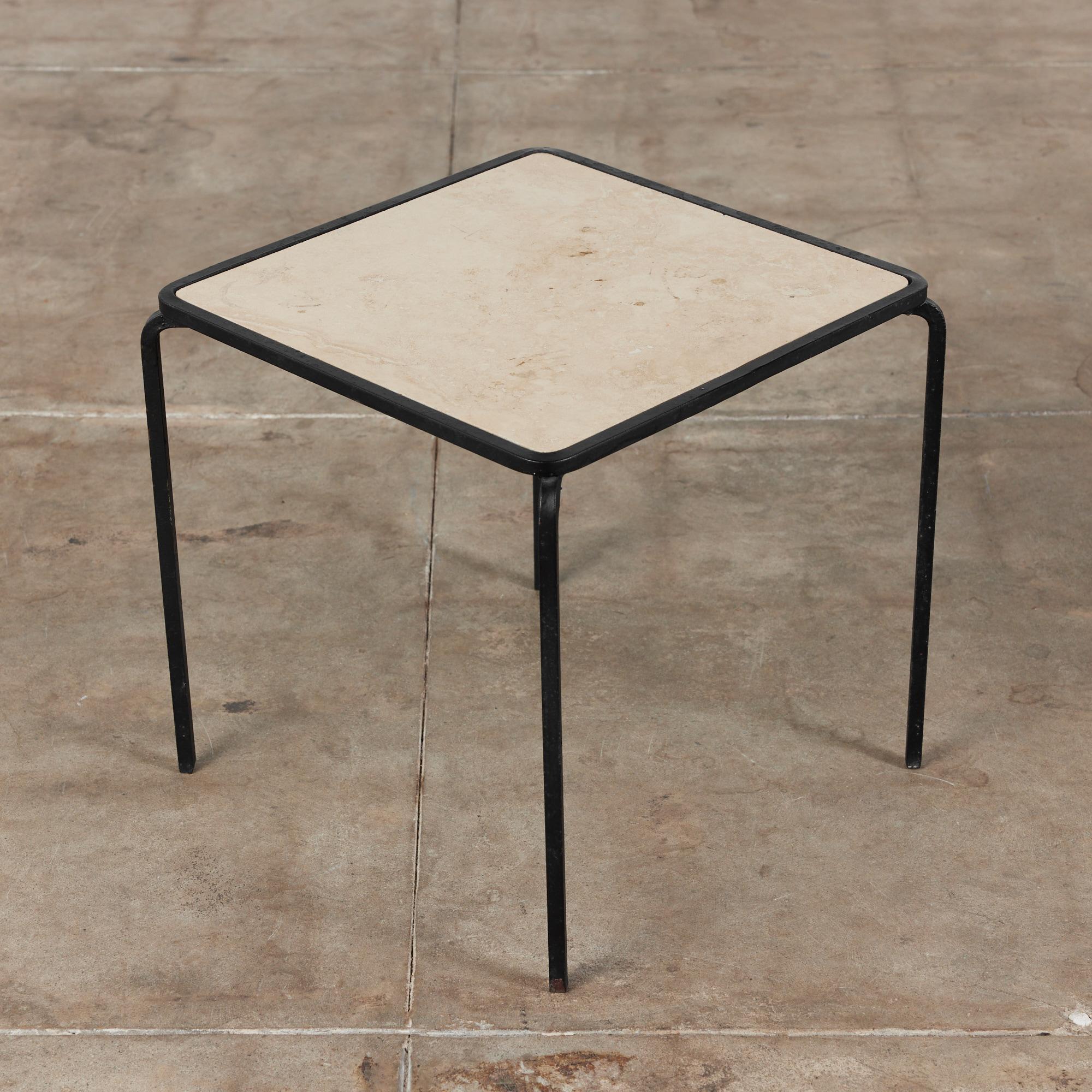 Wrought Iron Allan Gould Square Travertine Side Table for Reilly-Wolff