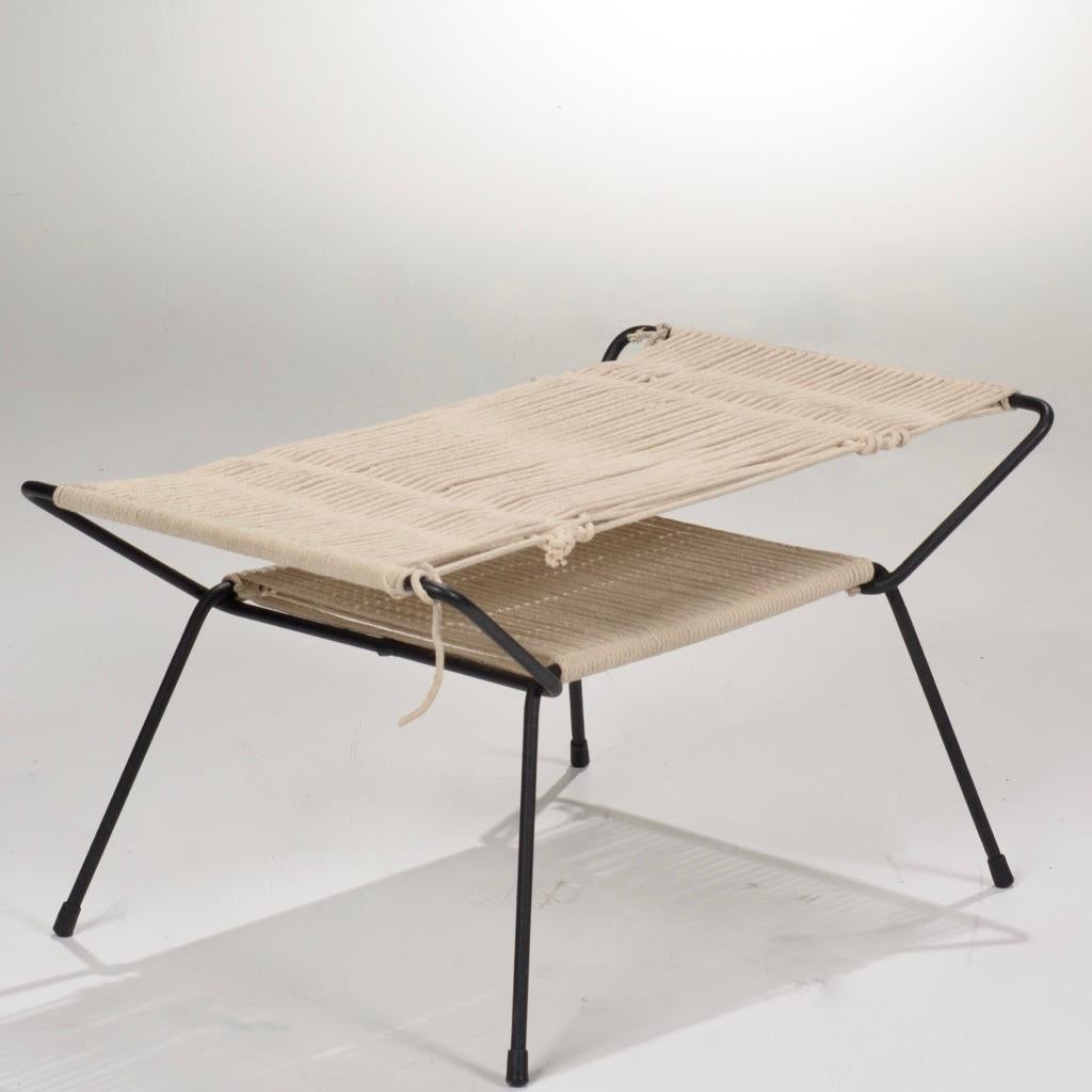 Mid-Century Modern Allan Gould Style Iron and Rope Ottoman Bench Seat