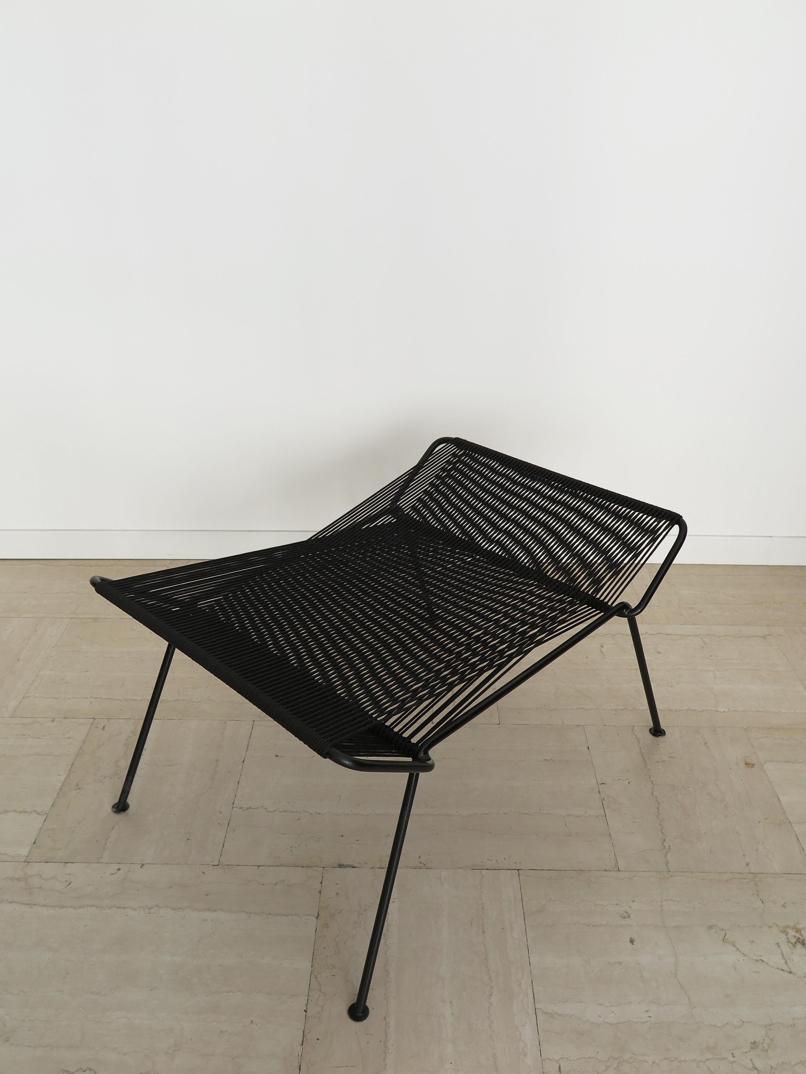 Allan Gould Style Italian Metal Nylon Rope Armchair & Stool Set for Outdoor For Sale 13