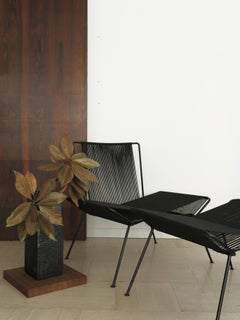 Allan Gould Style Italian Metal Nylon Rope Armchair & Stool Set for Outdoor