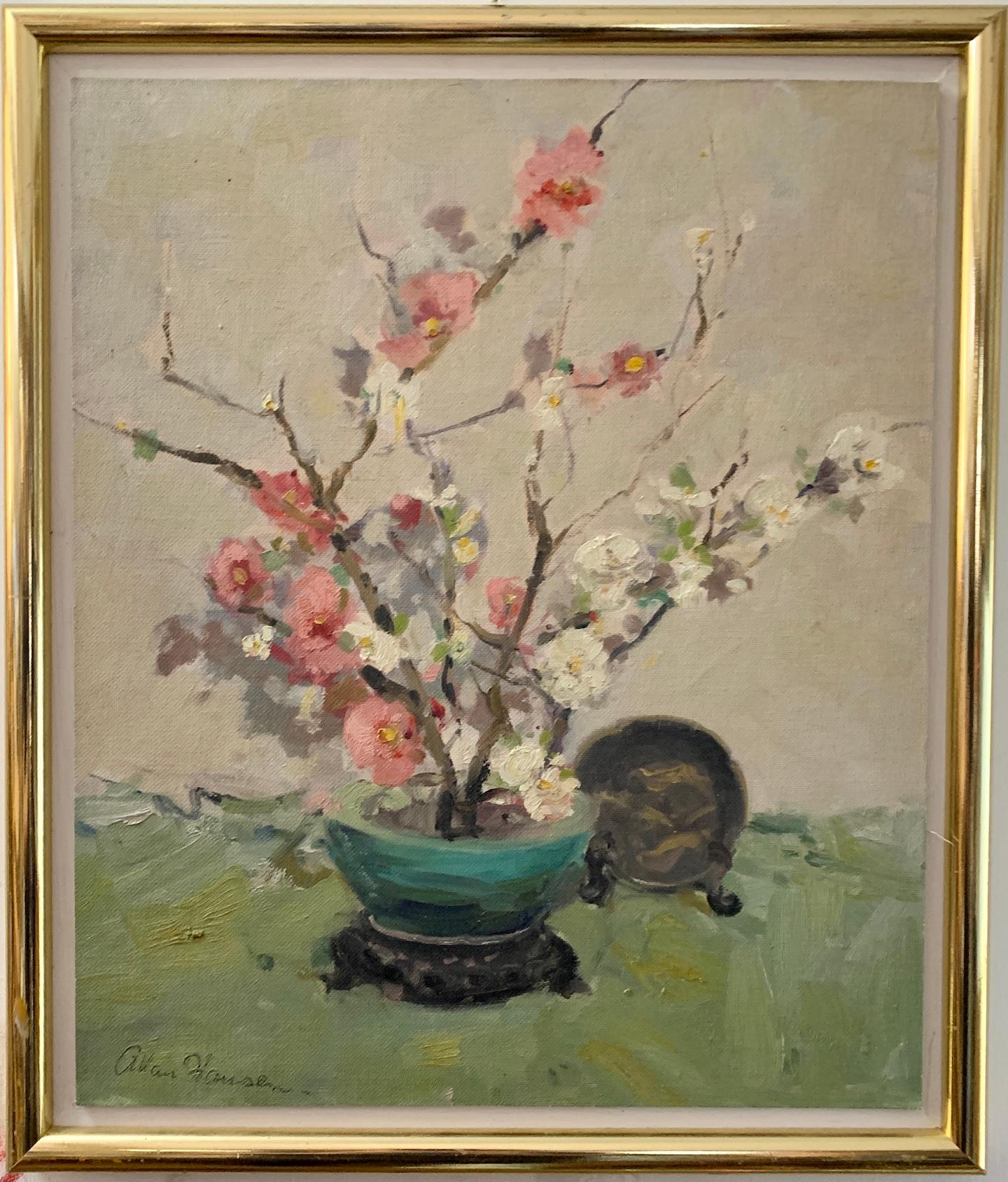 Allan Hansen Still-Life Painting - Mid-Century Australian Still life of flowers in an Asian bowl