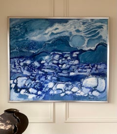 Swedish Abstract Winter Seascape, Signed Original Oil Painting, Framed, 1960s
