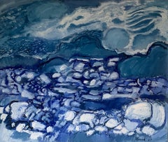 Swedish Abstract Winter Seascape, Signed Original Oil Painting, Framed, 1960s