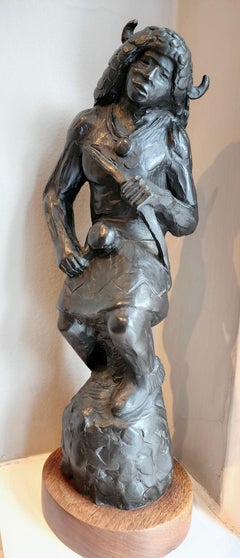 Buffalo Dance, bronze, sculpture, by Allan Houser, brown, casting, Pueblo, dancer