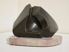 Abstract Geometric, small abstract bronze, dark brown patina, life cast, marble