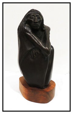 Allan Houser Bronze Full Round Sculpture Signed The Old One Woman Female Artwork