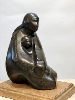 Antique Almost Asleep by Allan Houser, mother and child bronze sculpture, edition, brown