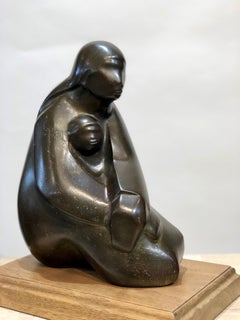 Casi dormidos de Allan Houser, escultura en bronce de madre e hijo, edición, marrón